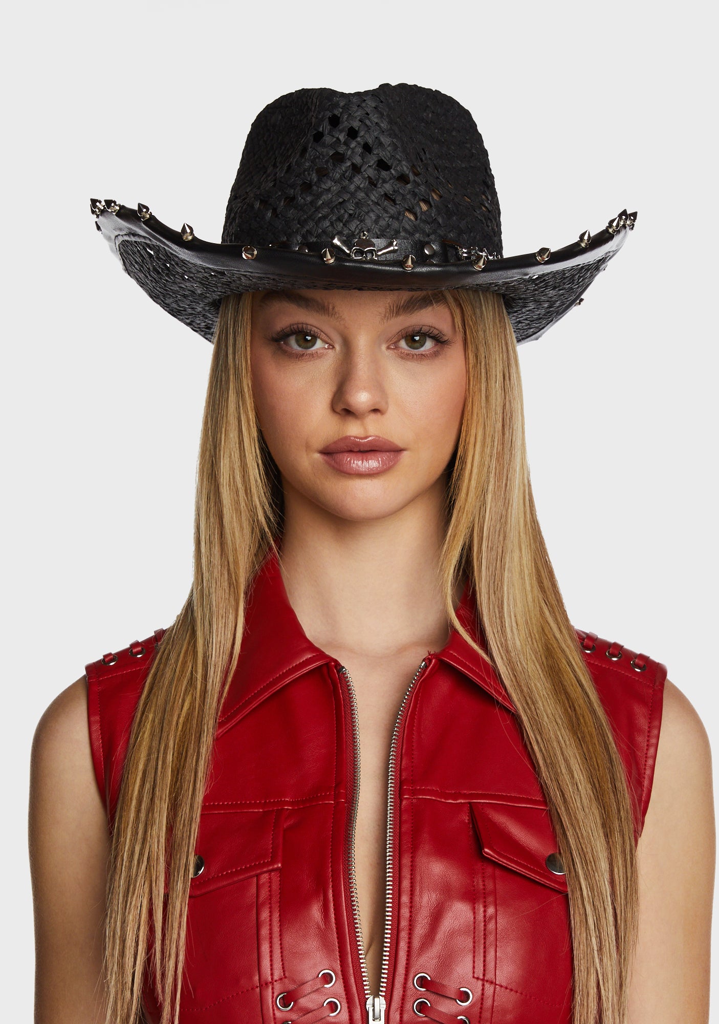 Current Mood Woven Skull Stud Cowboy Hat Black Dolls Kill