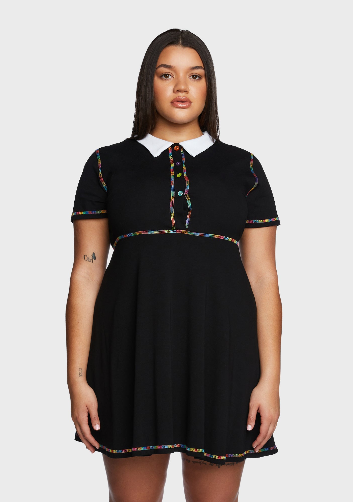 Delia s Plus Size Rainbow Stitch Collared Babydoll Dress Black