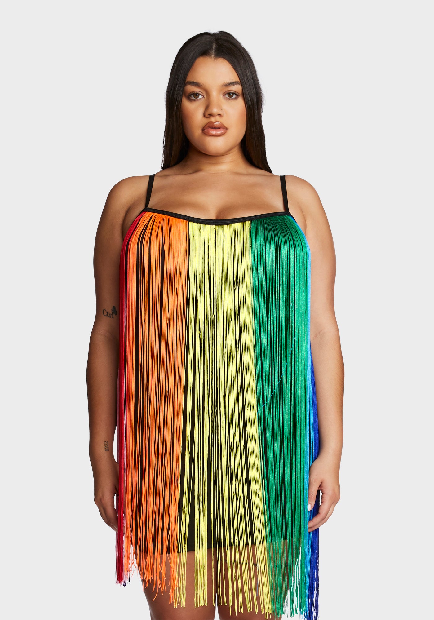 Club Exx Plus Size Rainbow Fringe Mini Dress Club Exx Plus Size Rainbow Fringe Mini Dress