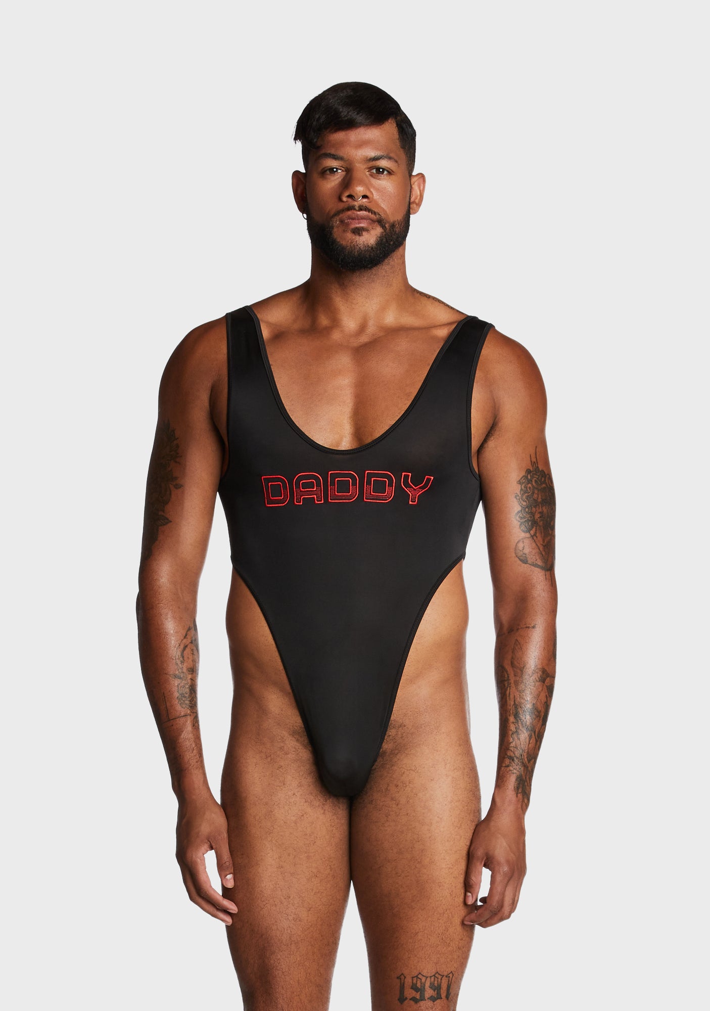 Club Exx Mens Daddy Graphic Bodysuit - Black
