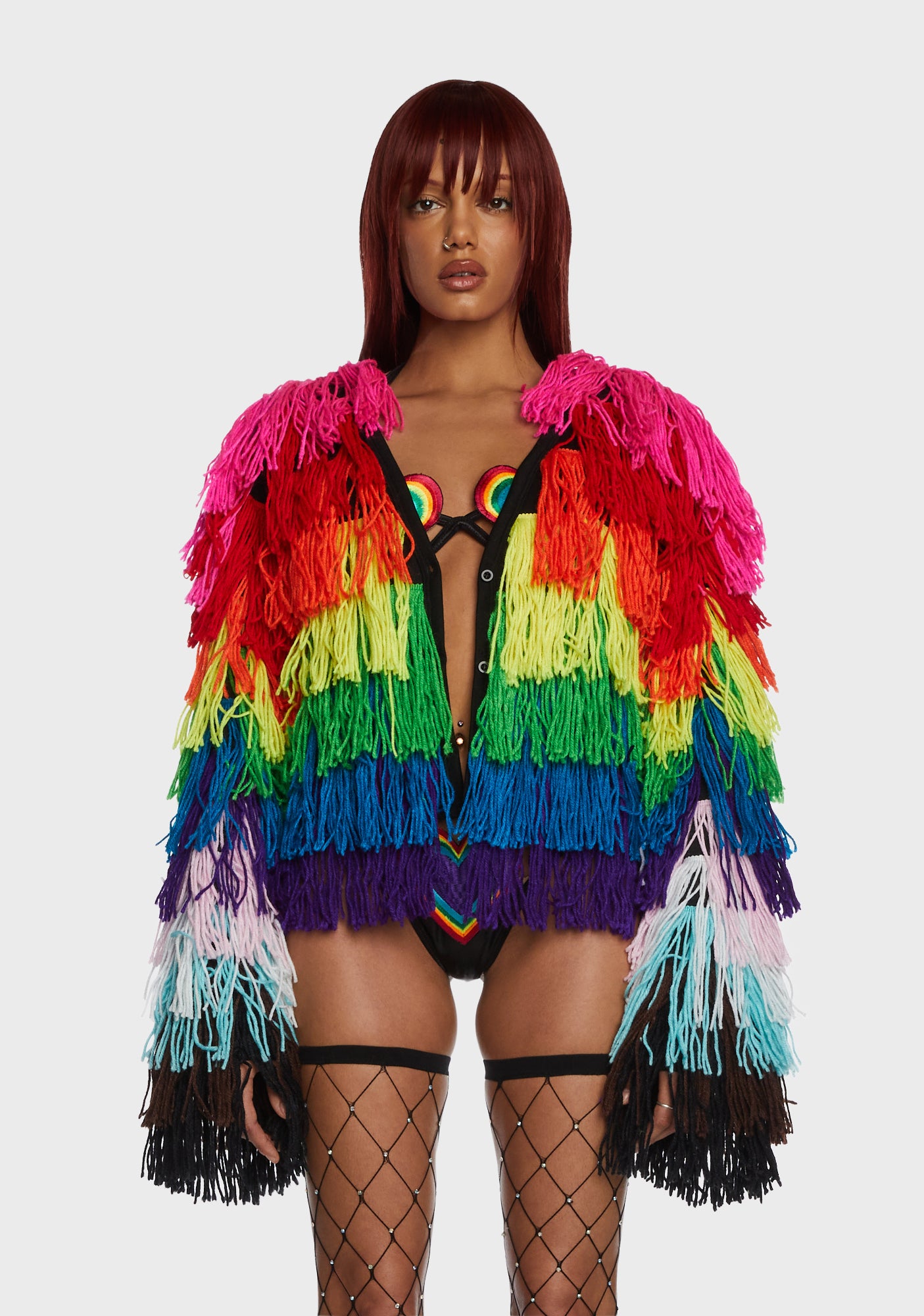 Club Exx Rainbow Fringe Cardigan Sweater Multi Dolls Kill
