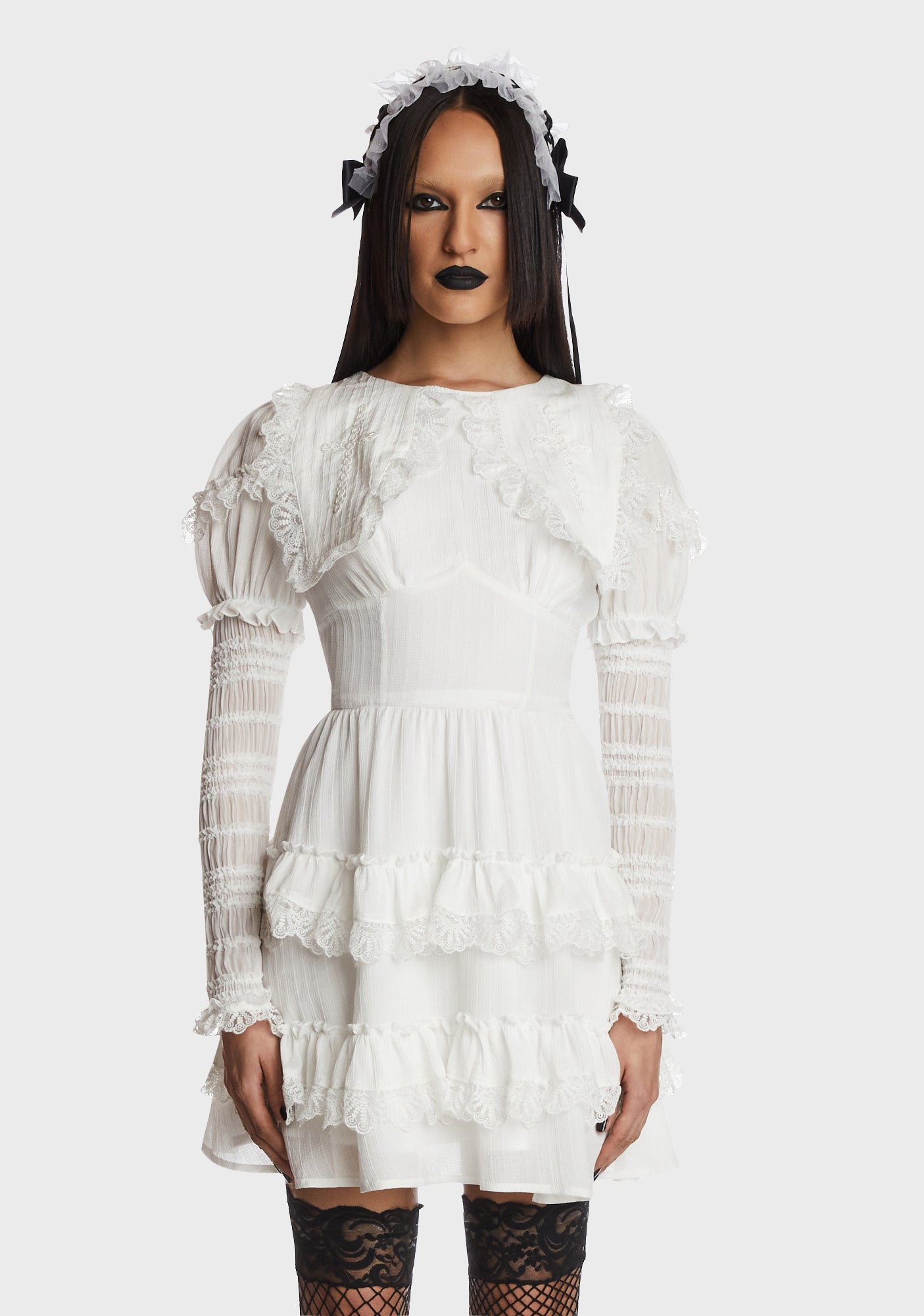 Dark In Love Woven Sailor Collar Long Sleeve Mini Dress
