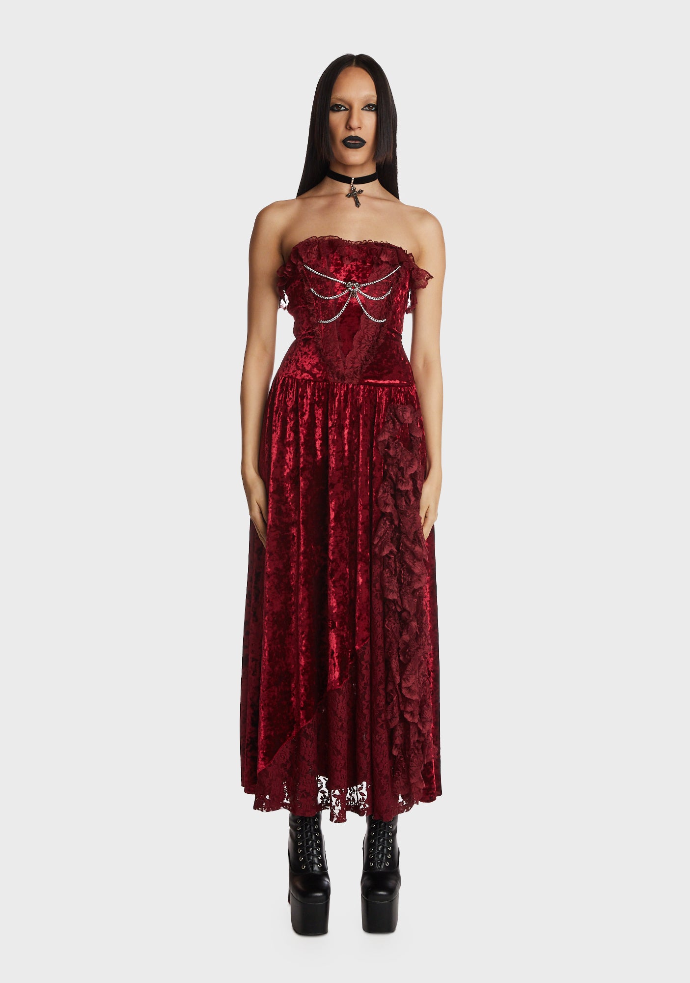 open lace back dress Dark Red Velvet A-line V-neck Rhinestone Straps Prom Dresses With Slit,  MP939