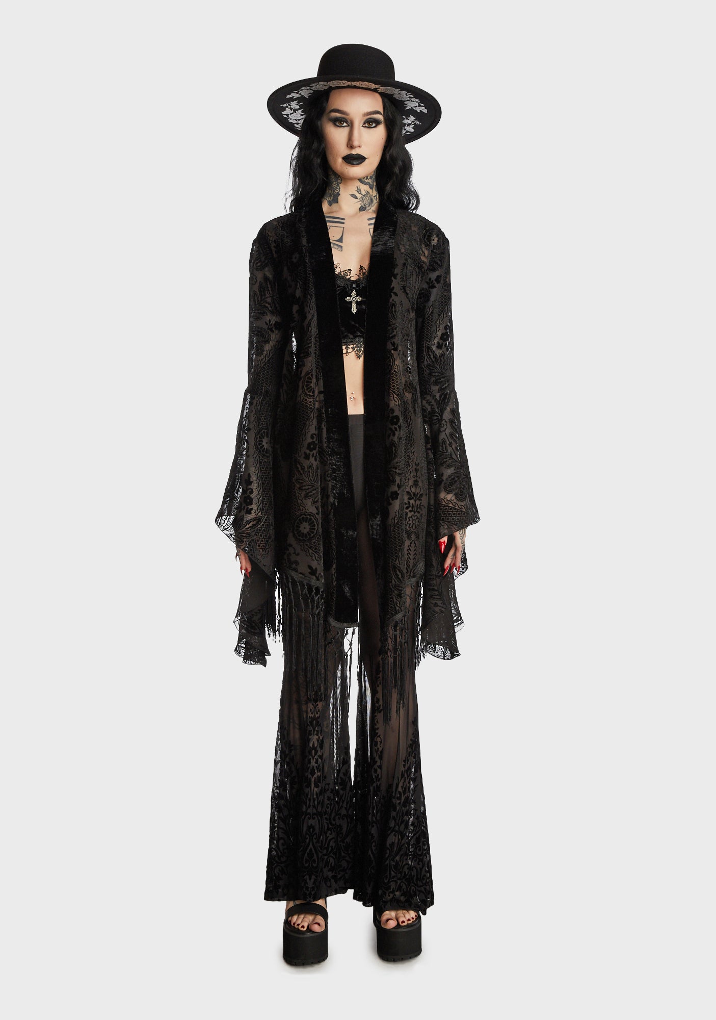 Black sheer duster coat discount