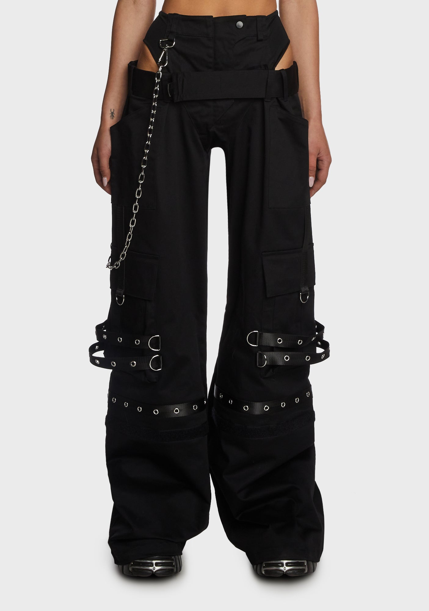 Namilia Double Waist Cut Out Cargo Pants Black Dolls Kill