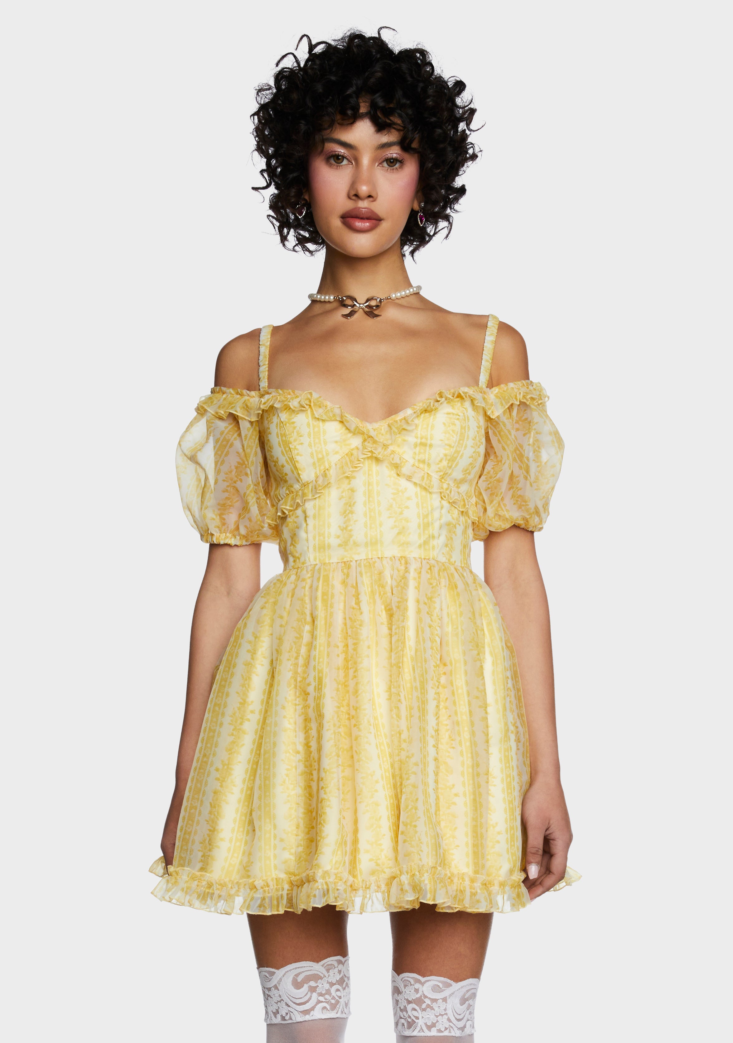 Sugar Thrillz Organza Floral Print Mini Dress Yellow