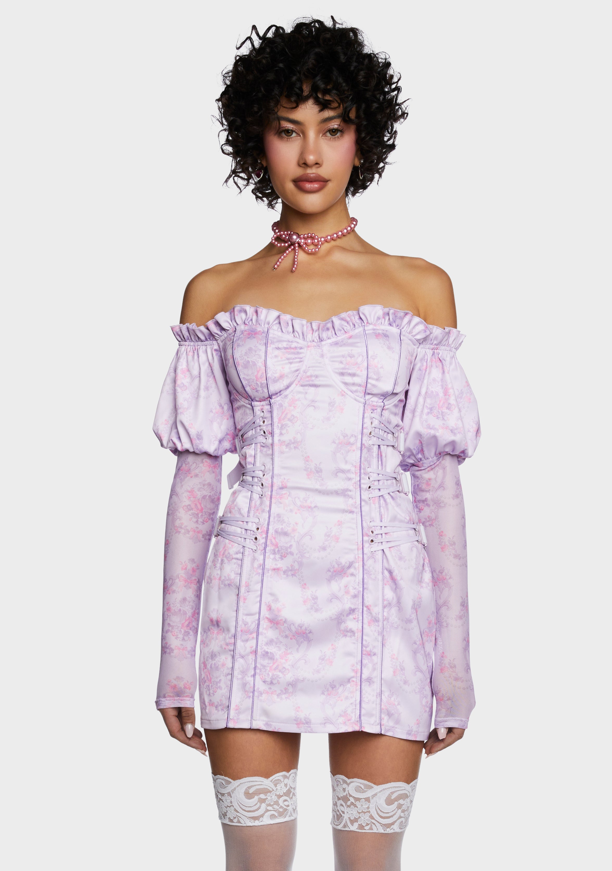 Sugar Thrillz Off The Shoulder Corset Mini Dress - Purple