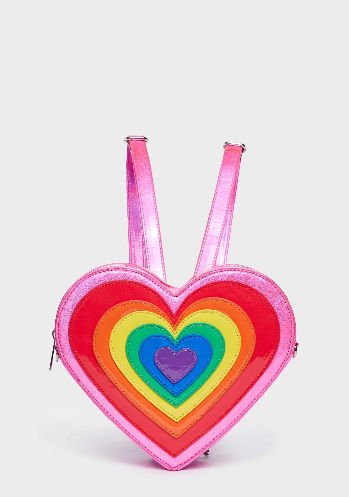 heart shaped mini backpack Club Exx Sparkly Rainbow Heart Backpack