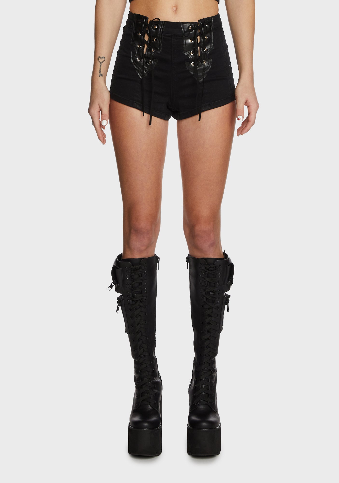Current Mood Denim Lace-Up Booty Shorts - Black – Dolls Kill