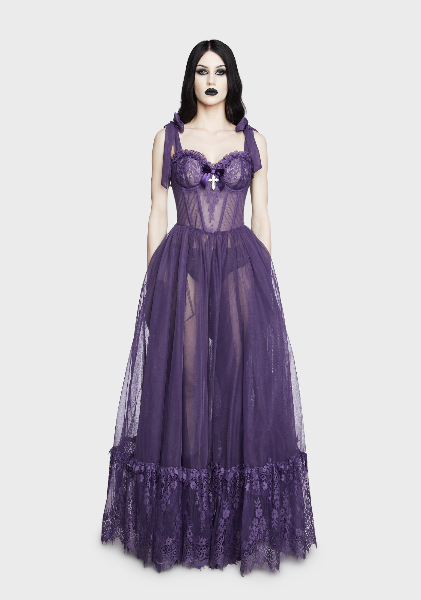 Widow Gothic Lace Bustier Sleeveless Maxi Dress Widow Gothic Lace Bustier Sleeveless Maxi Dress
