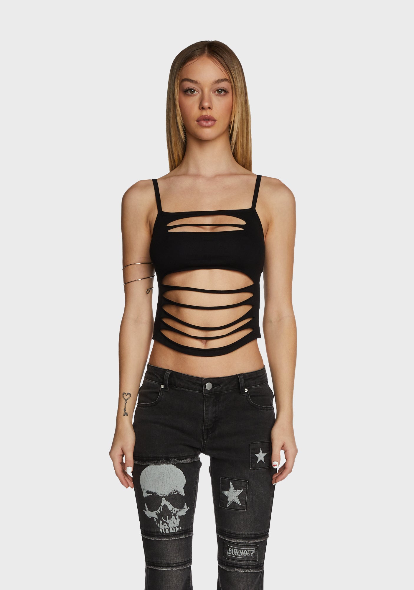 Current Mood Slashed Cutout Crop Tank Top - Black – Dolls Kill