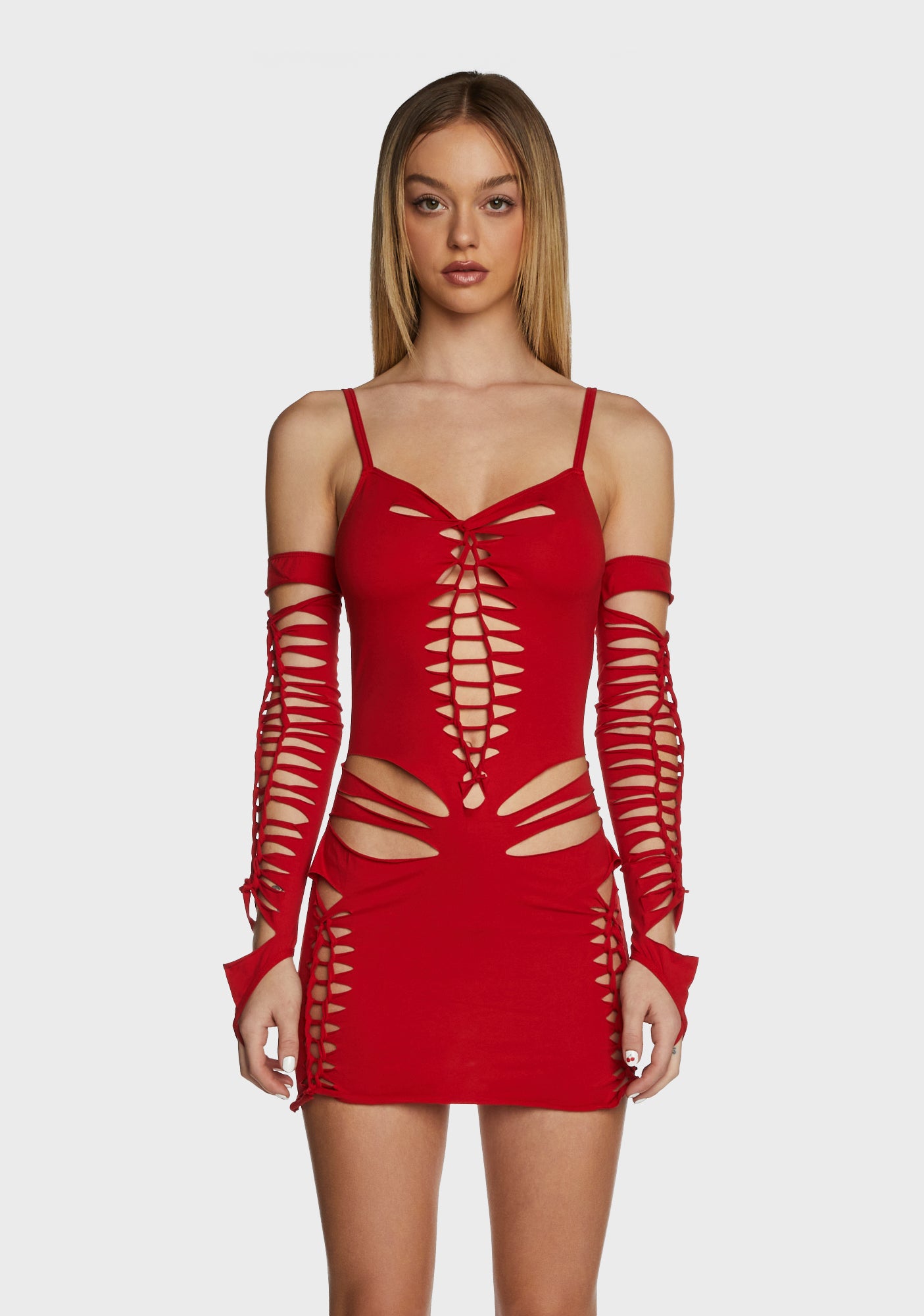 Current Mood Braided Cutout Mini Dress With Gloves