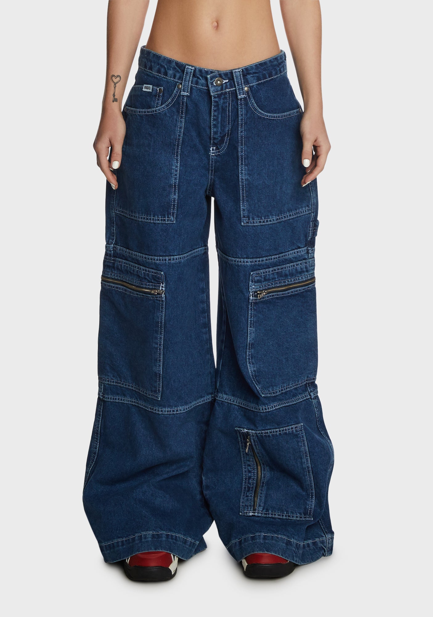 The Ragged Priest Wide Leg Zip Cargo Jeans - Mid Blue – Dolls Kill
