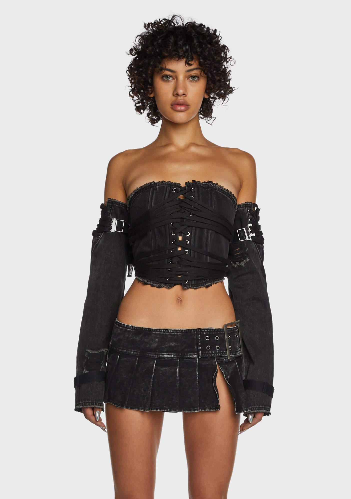 Replay Lace-Up Corset And Gloves Set - Black – Dolls Kill
