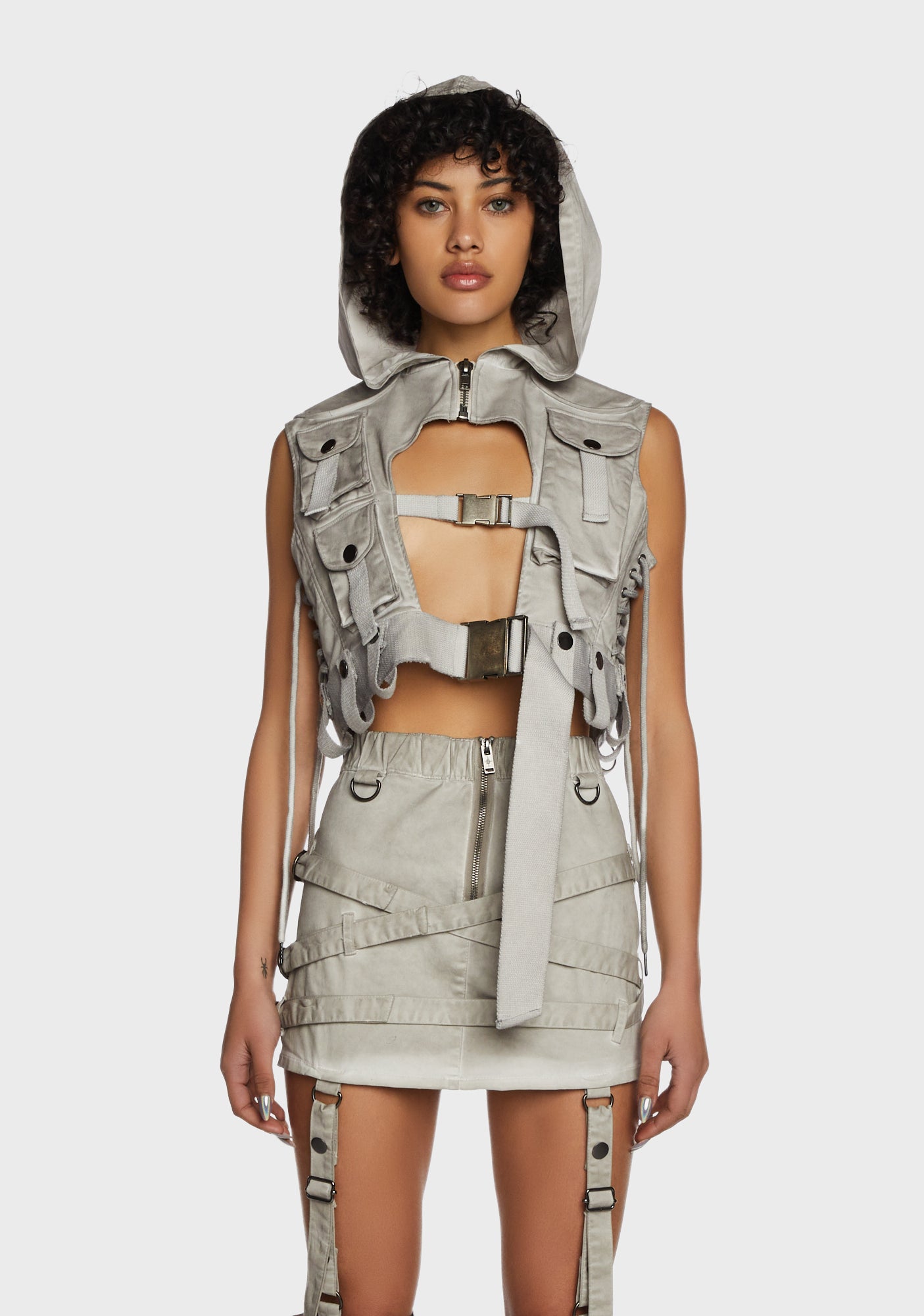 Darker Wavs Unisex Tactical Pocket Hoodie Ecru Dolls Kill