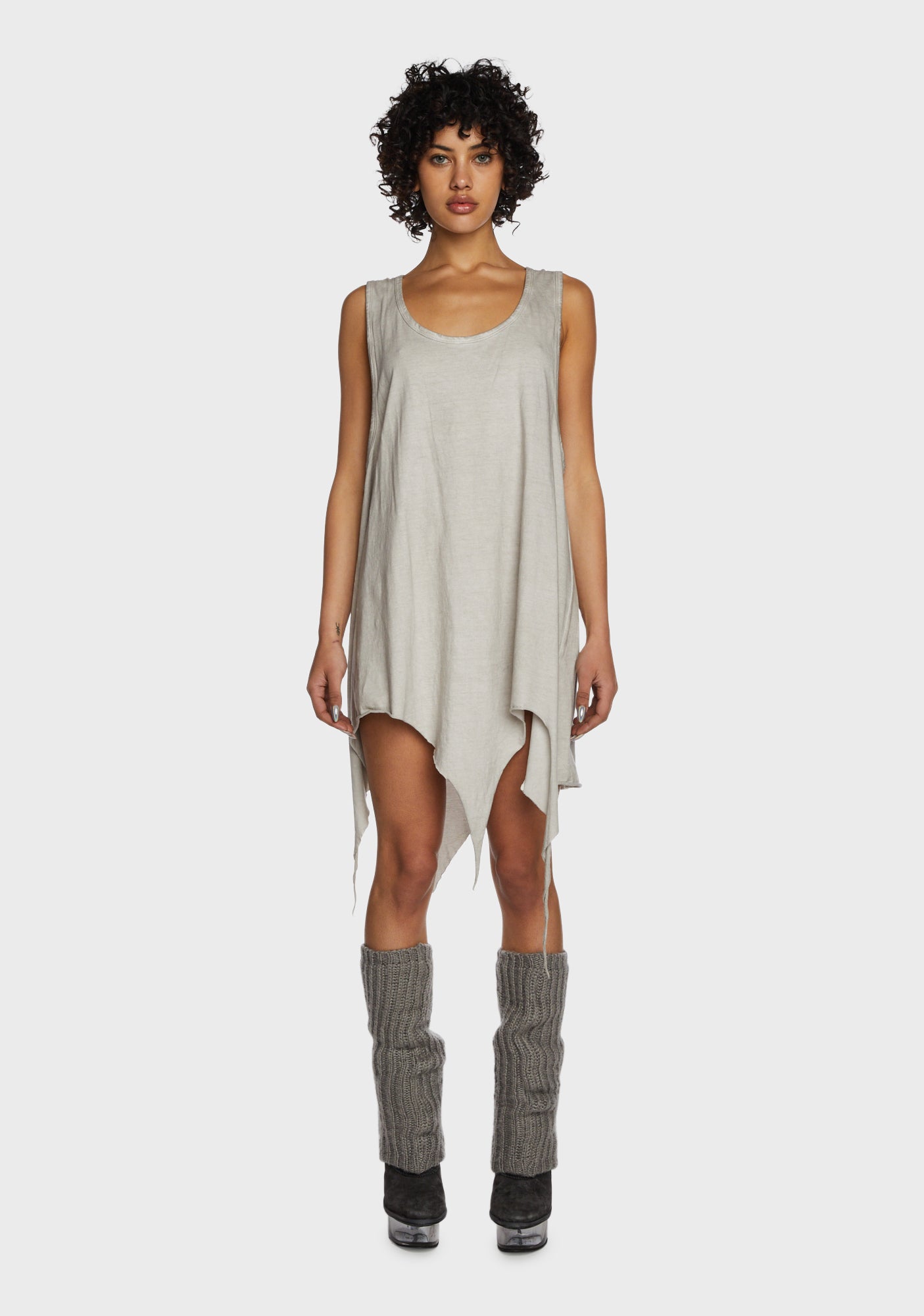 Darker Wavs Scoop Neck Oversized Shark Bite Tank Top Off White