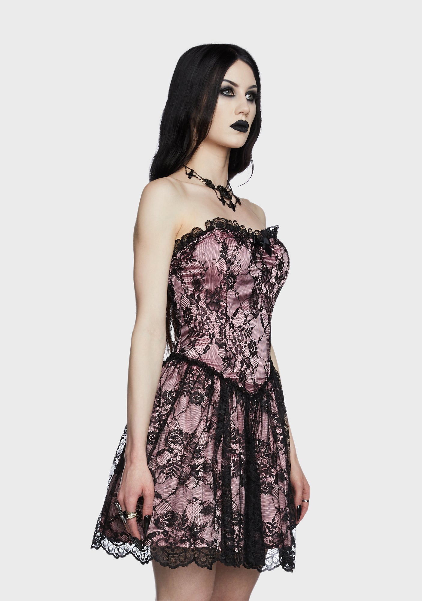 Widow Lace Overlay Strapless Mini Dress - Mauve