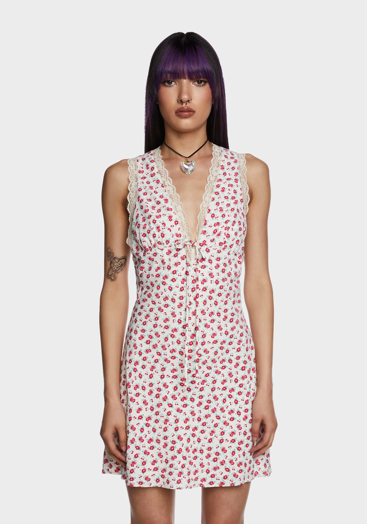 Floral Print Mini Dress White Dolls Kill