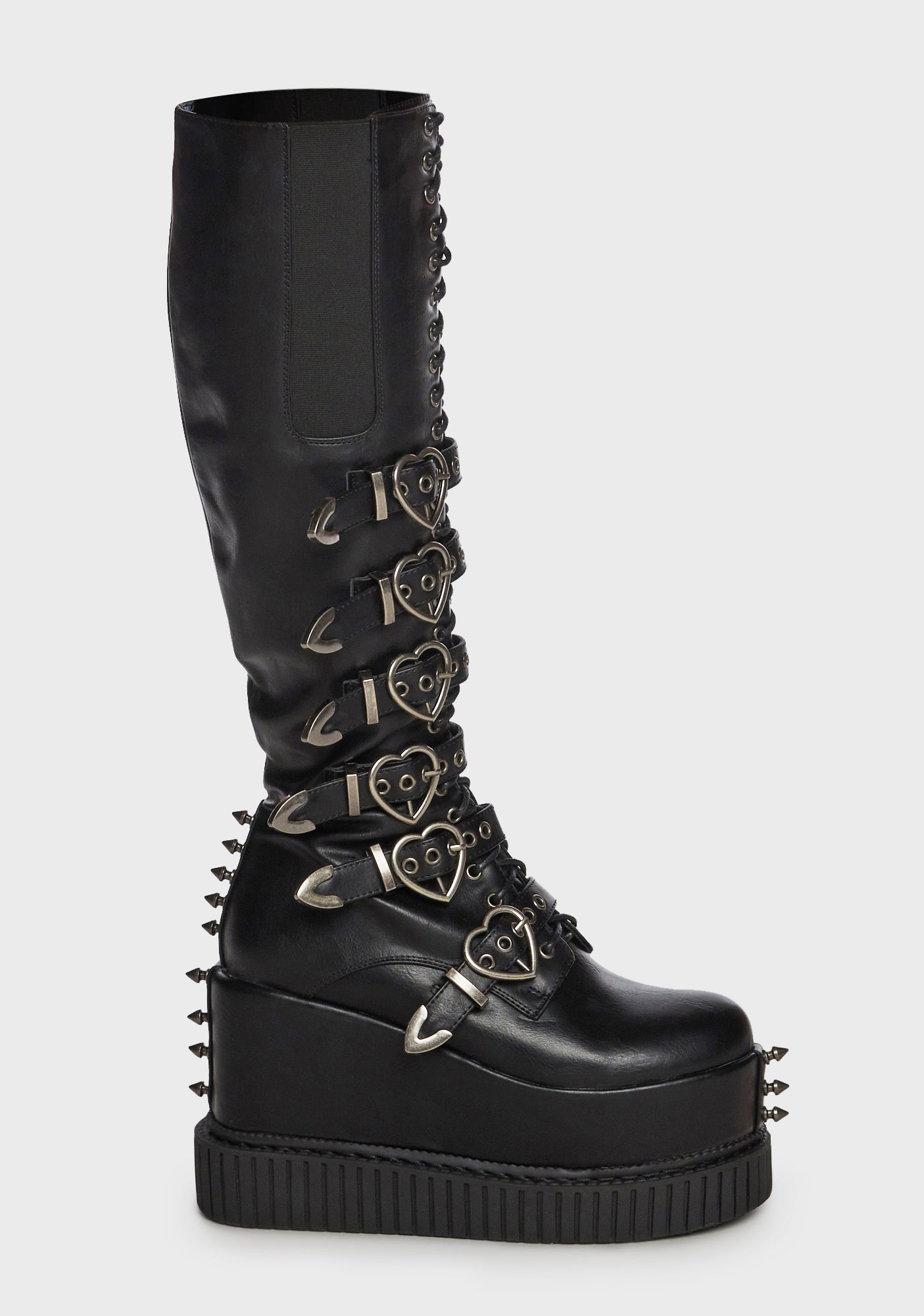 Lamoda Chunky Platform Boots With Heart Shaped Buckles Black