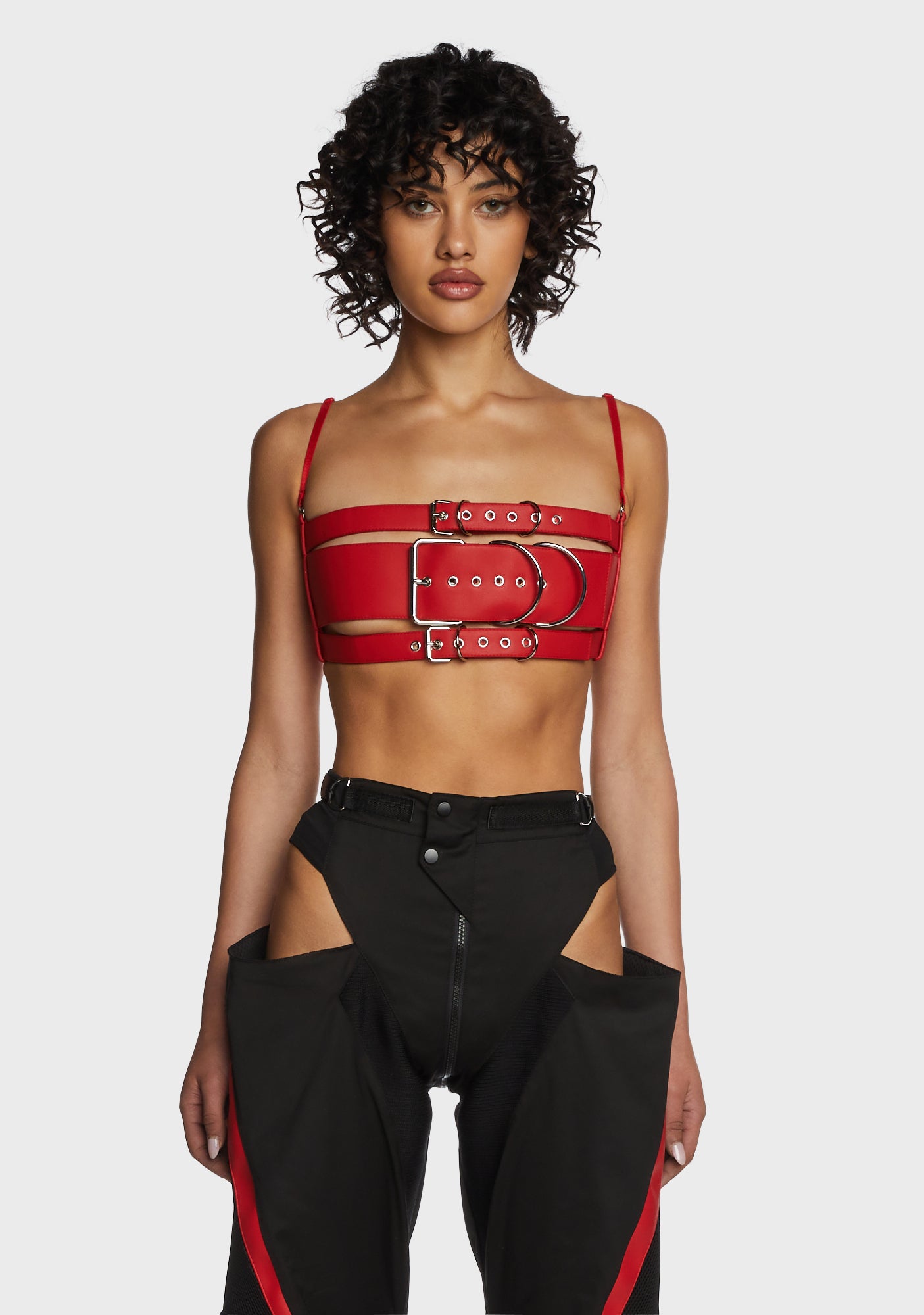 Namilia Buckle Belt Bralette Crop Top - Red – Dolls Kill