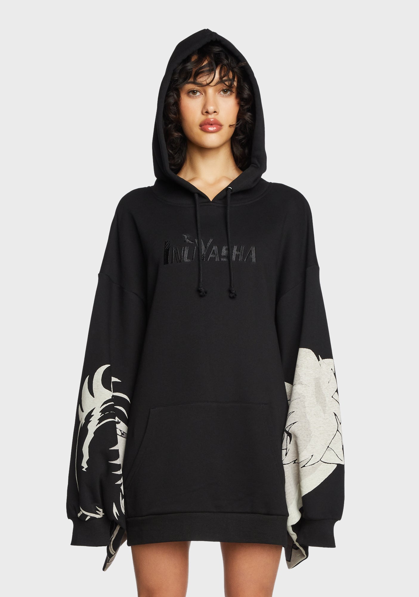 Dolls Kill x InuYasha Batwing Sleeve Oversized Graphic Hoodie Black