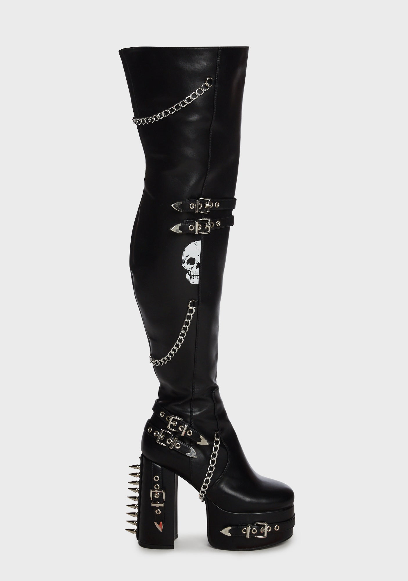 Lamoda Wide Fit Skull Print Chain Spike Platform Boots