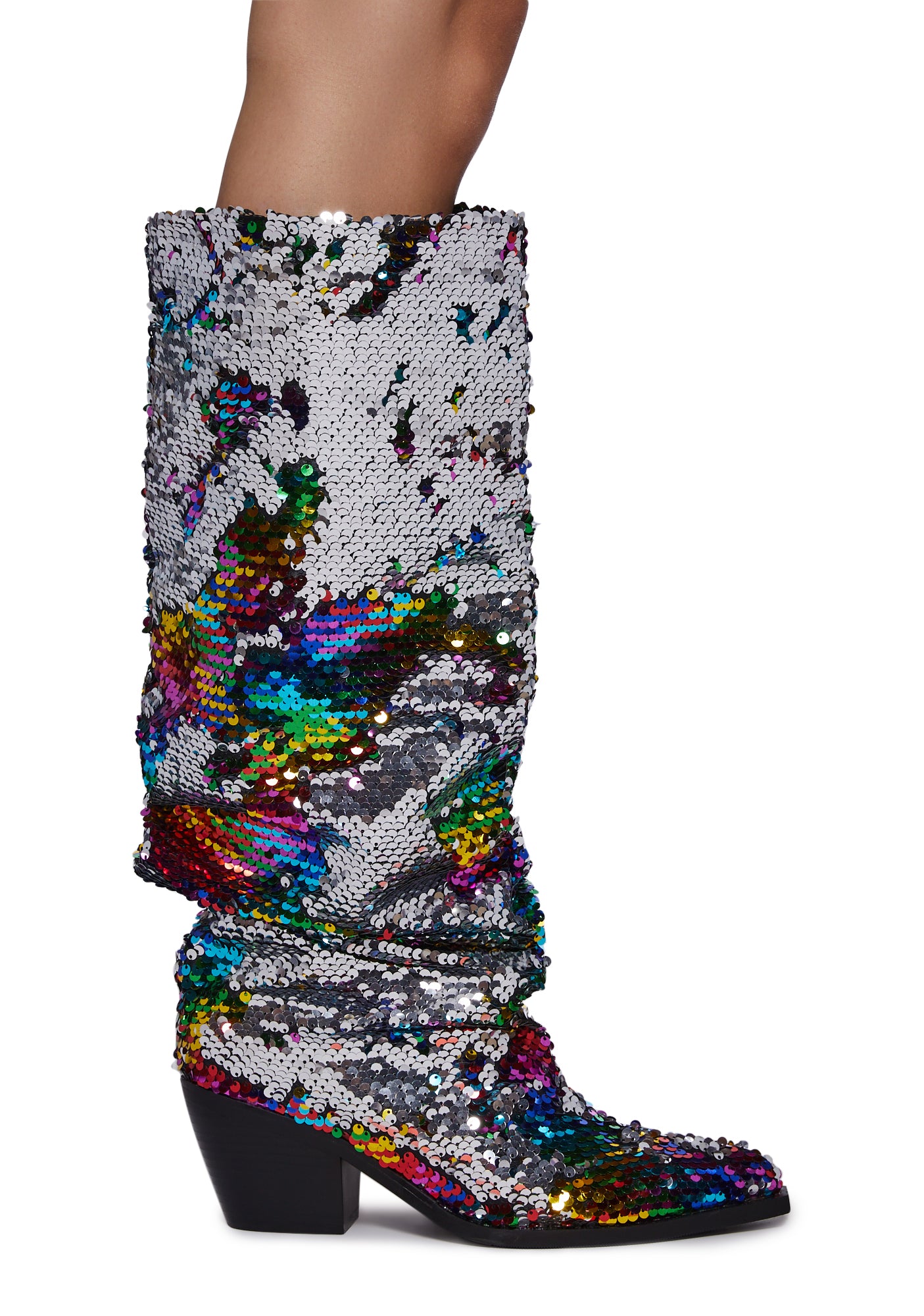 Azalea Wang Sequin Knee High Cowboy Boots Multi – Dolls Kill