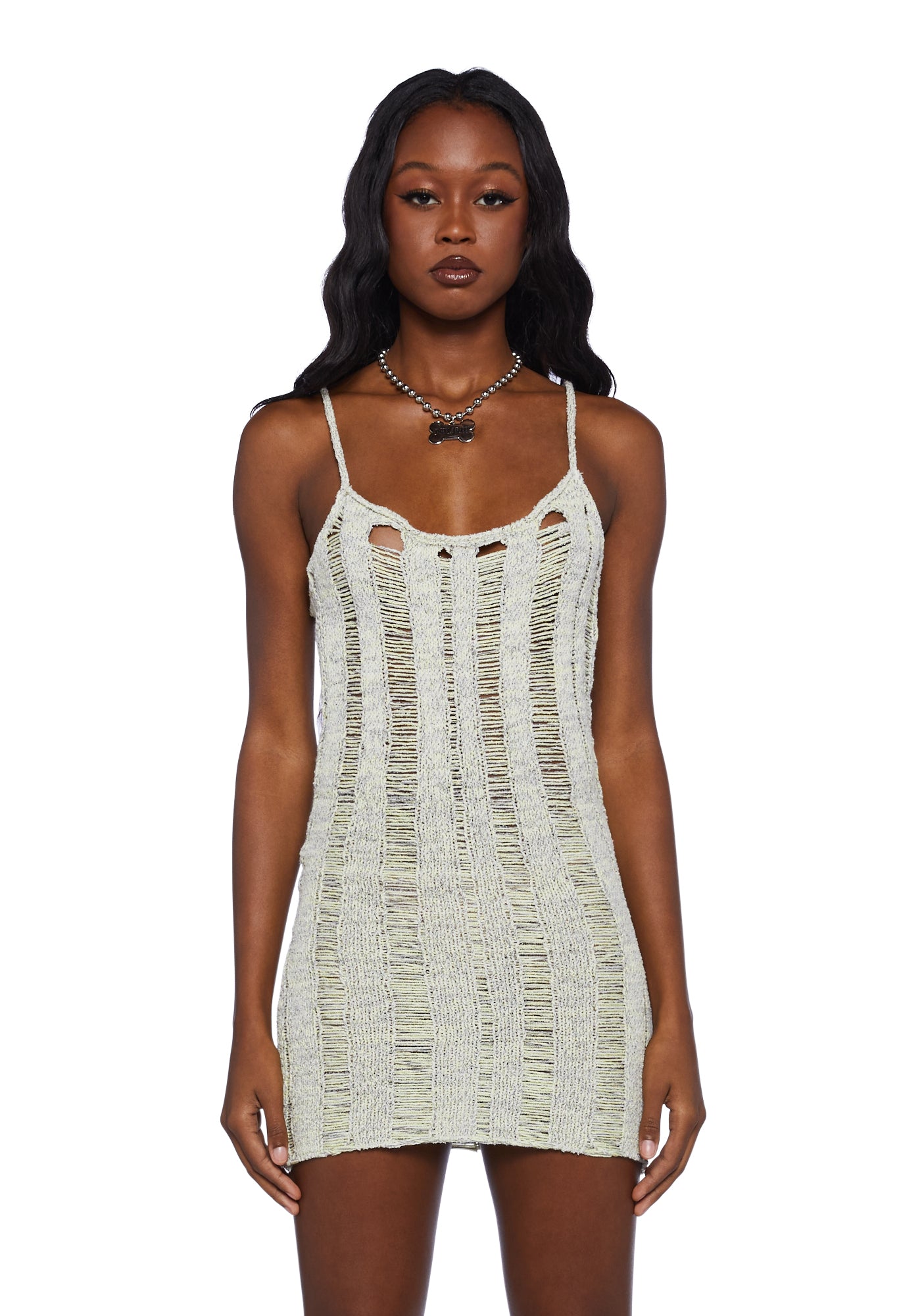 BDG Distressed Knit Cami Dress Off White Dolls Kill