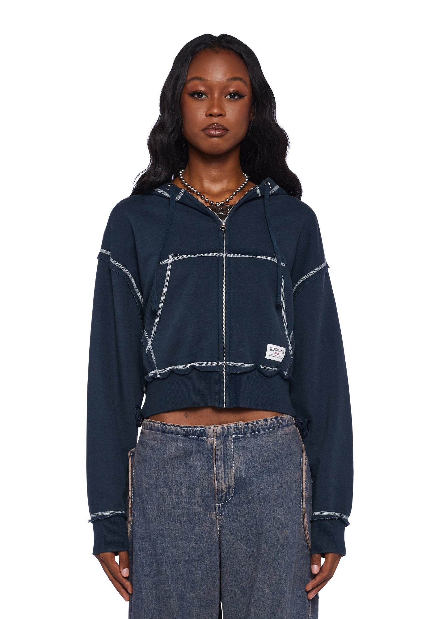BDG Shrunken Terry Cloth Hoodie Blue Dolls Kill
