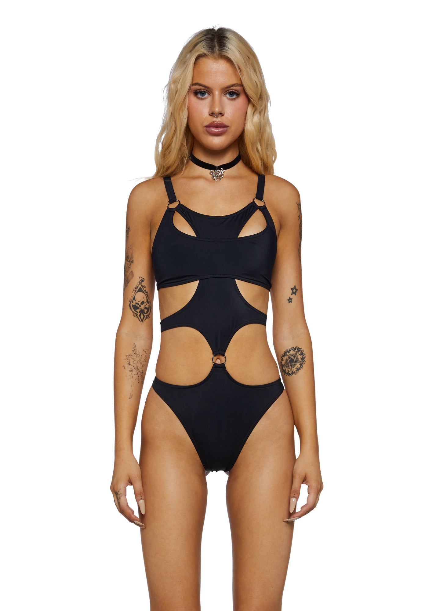 cut out swim dress Women's Cutout Ruched Sweetheart Neck One-Piece Bikini suit Black / XL Skirt has asymmetrical hem Supportive Plus Size Mastectomy Swimdress