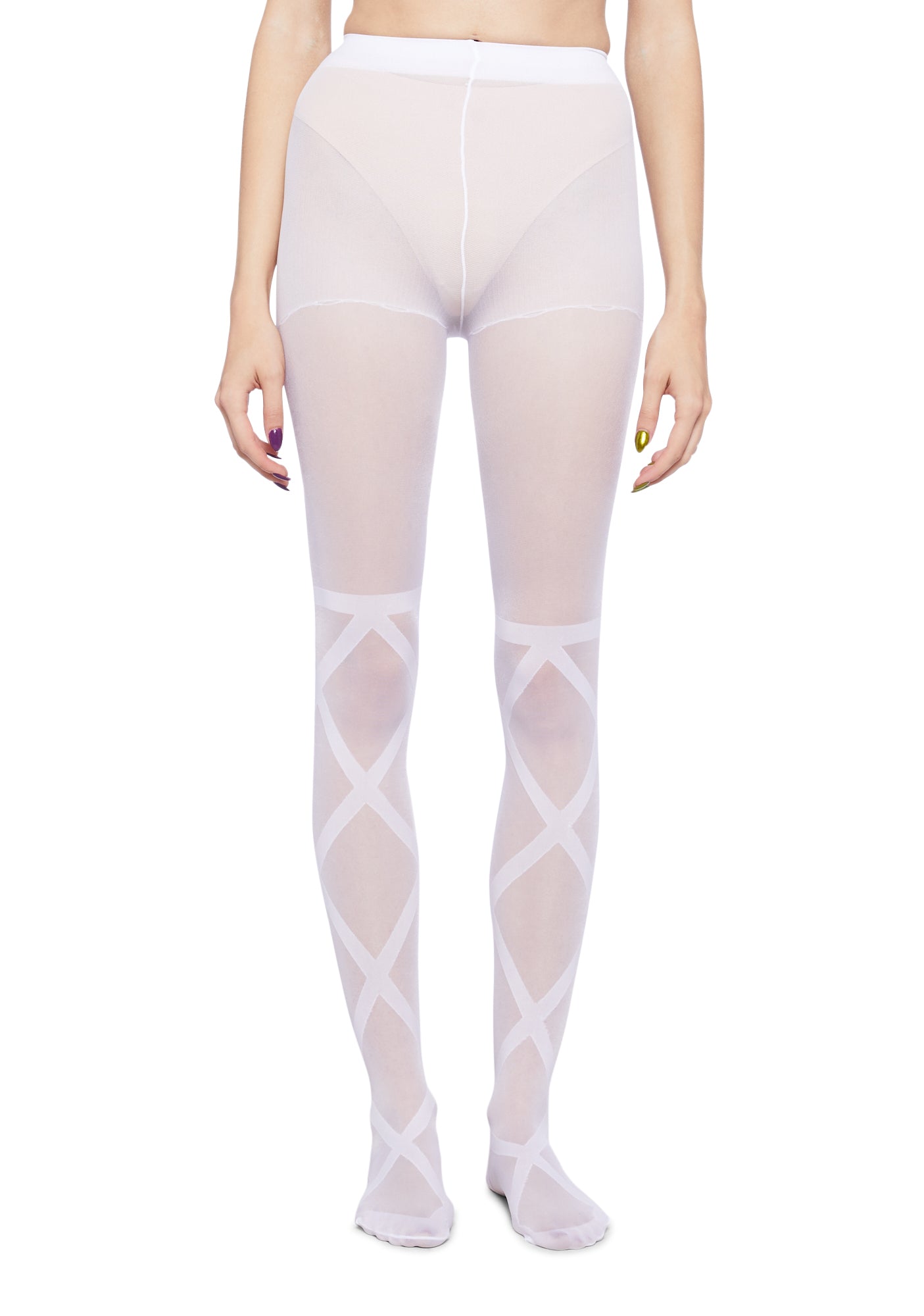 Sheer Ribbon Tights- White