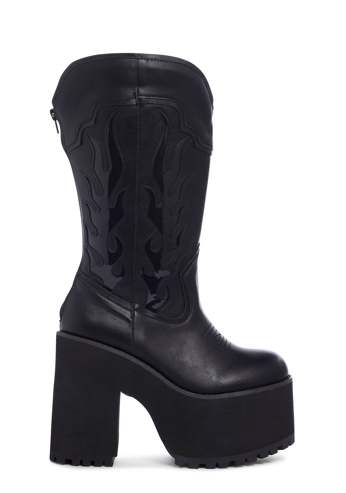 XTRA by YRU Flame Cowboy Vegan Leather Boots - Black – Dolls Kill