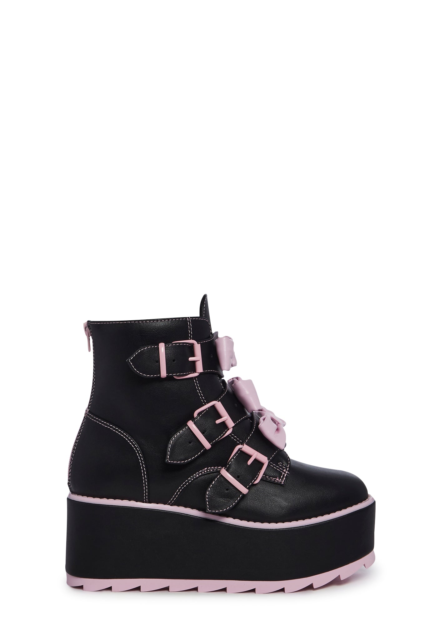 XTRA by YRU Platform Bow Ankle Boots Black/Pink – Dolls Kill
