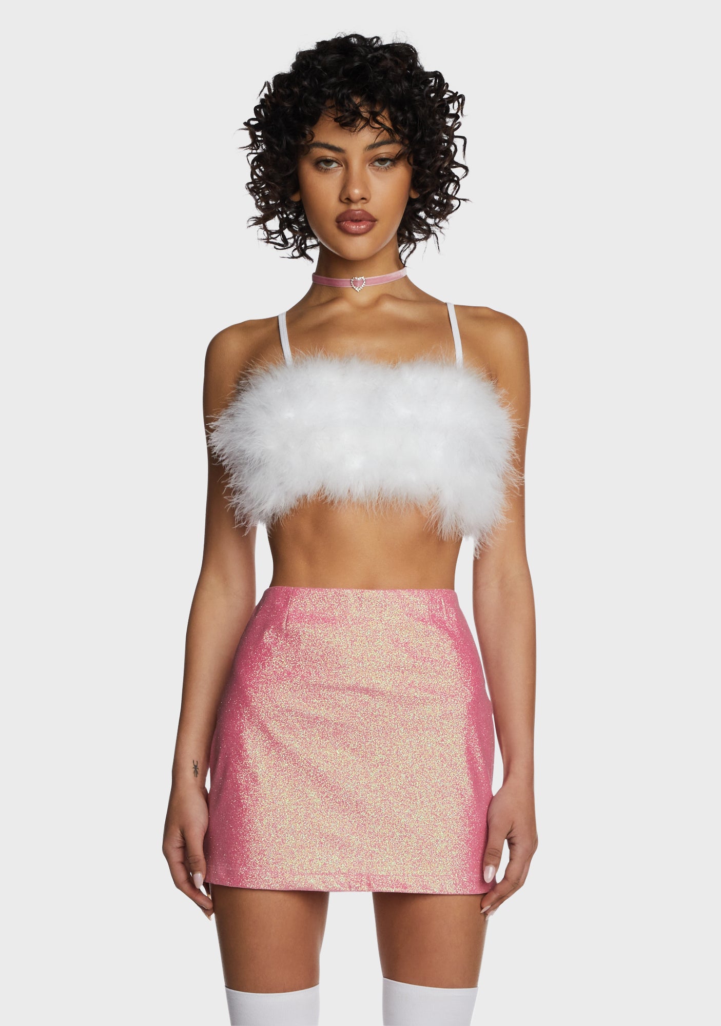 Sugar Thrillz Marabou Feather Tube Top White