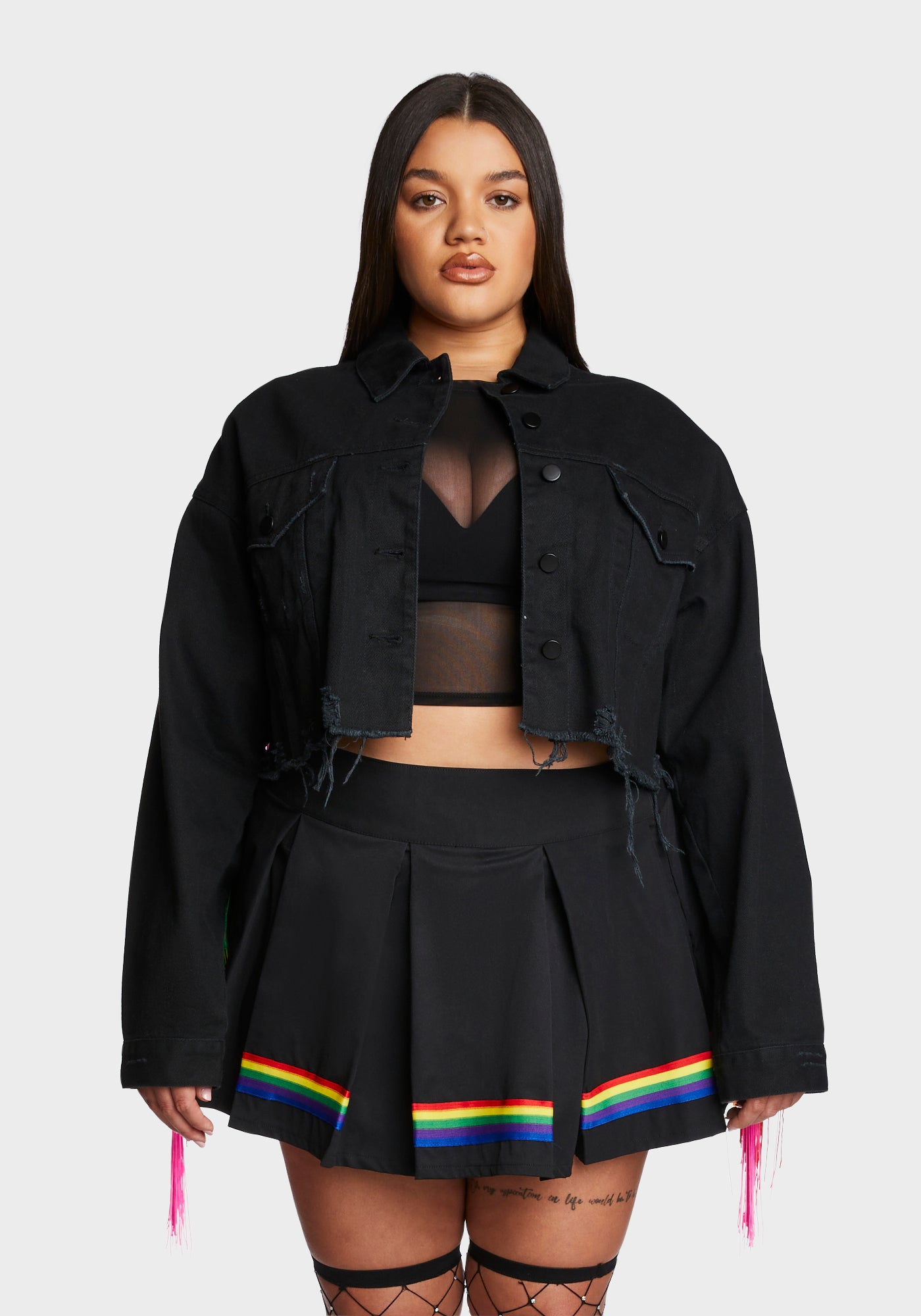 Rainbow plus size denim jacket store
