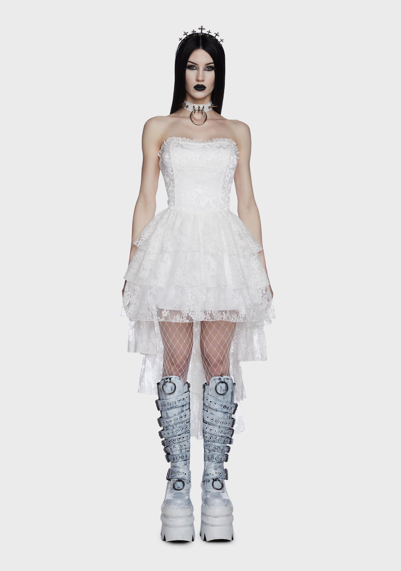 white christmas dresses Elegant White Lace Gothic Dress with Spaghetti Straps