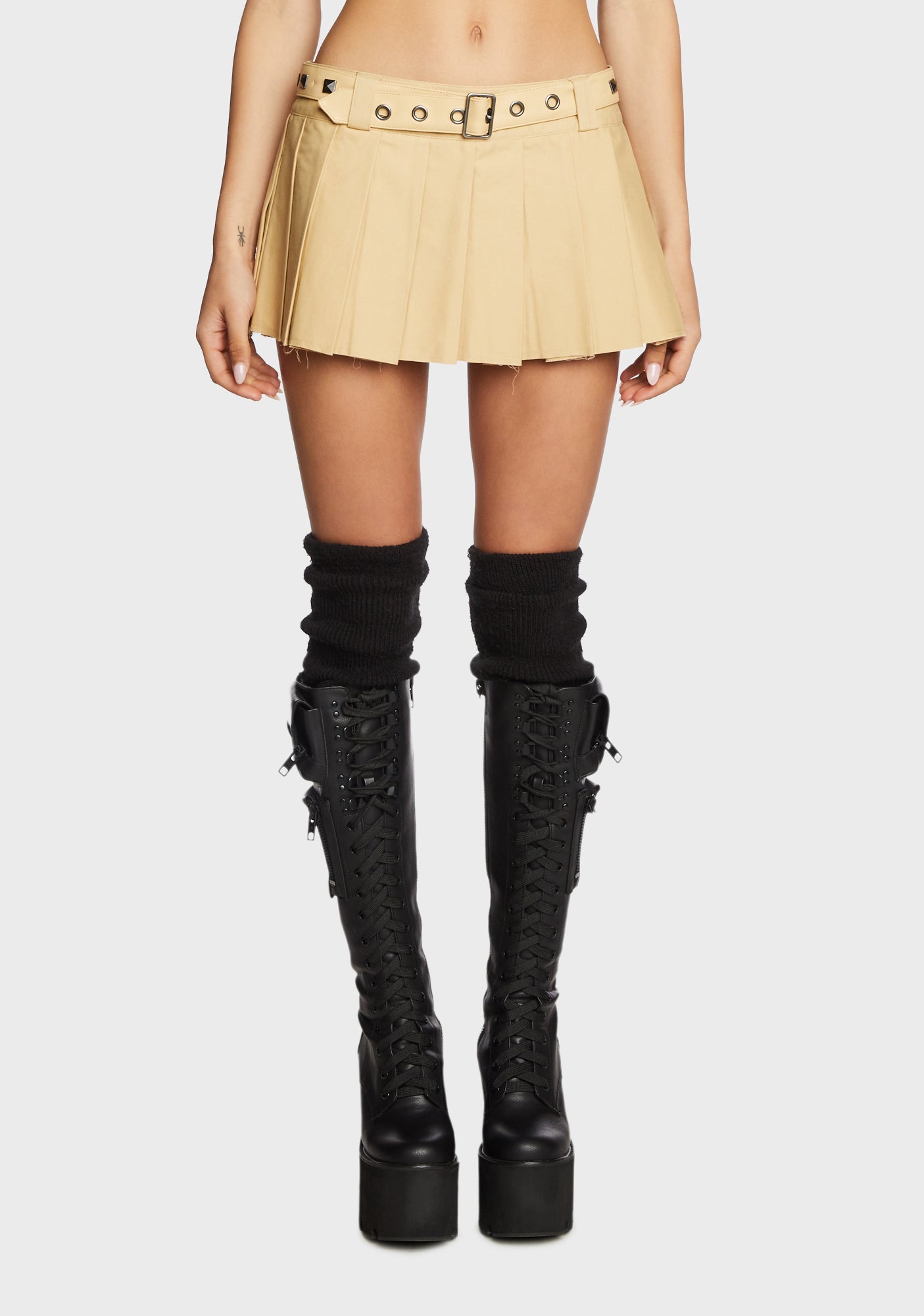 Current Mood Belted Pleated Micro Mini Skirt - Light Brown