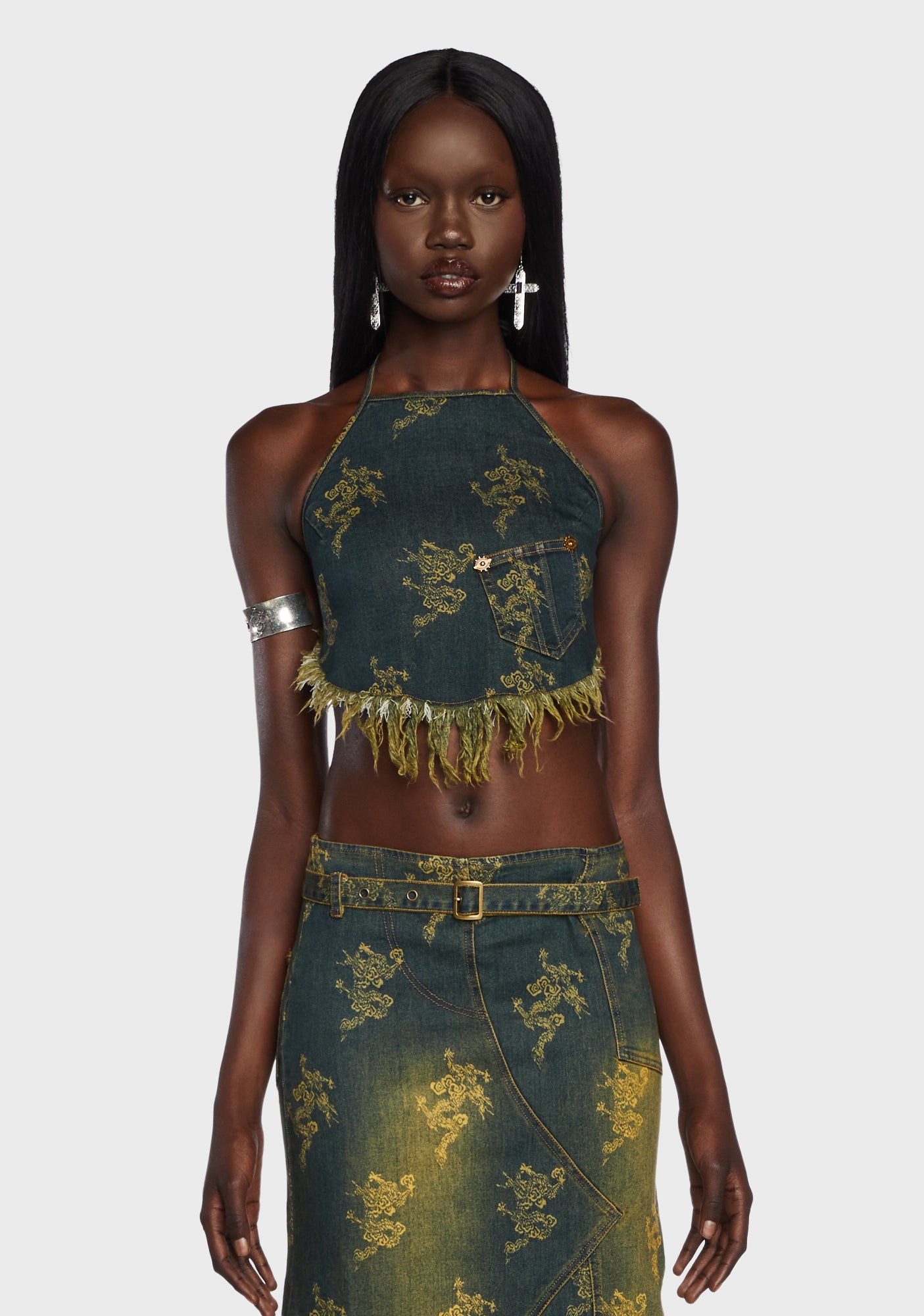 Dragon embroidery crop best sale top loose sweatshir