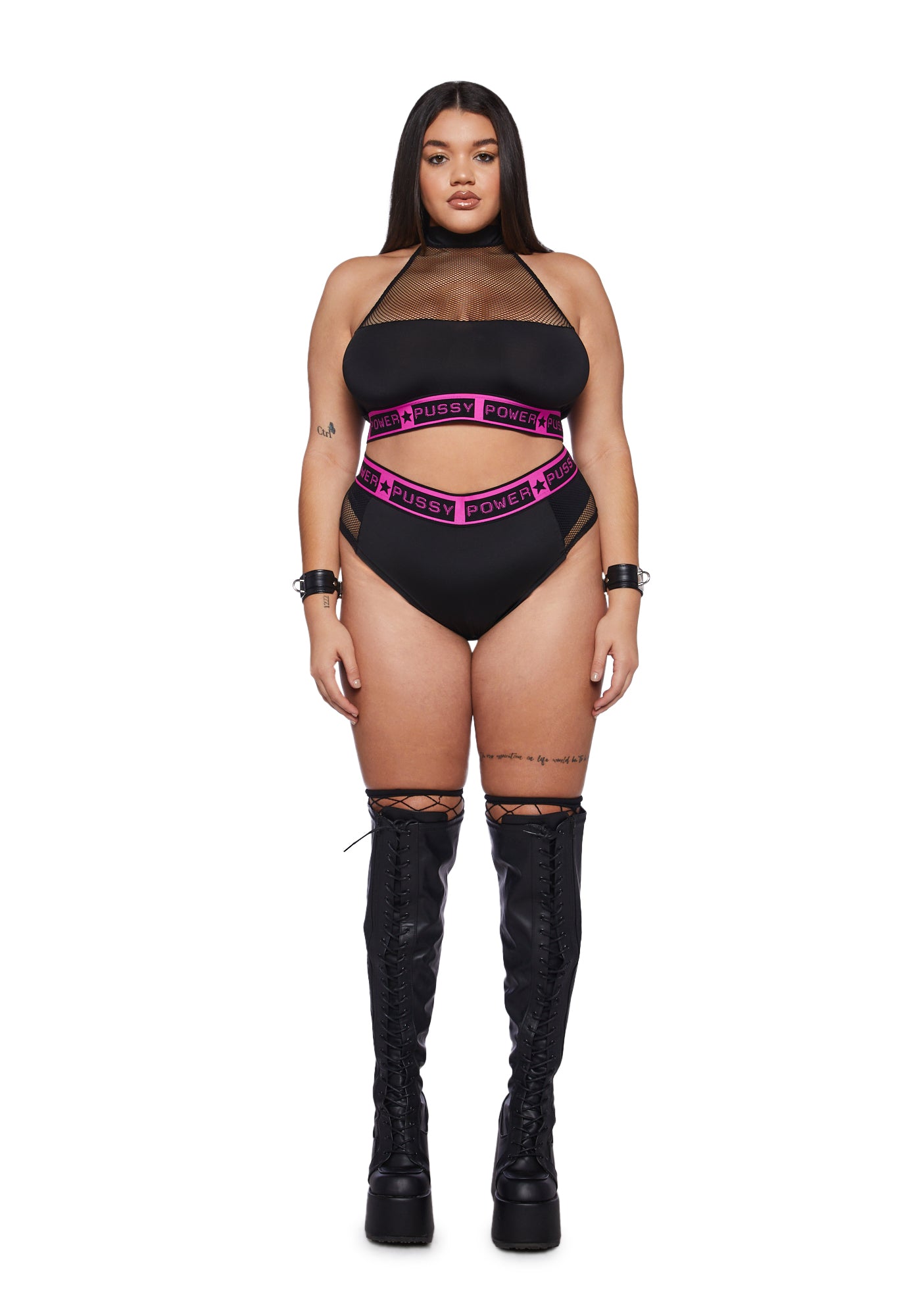 plus size pussy Plus Size Pussy Power Fishnet Lingerie Set - Black – Dolls Kill