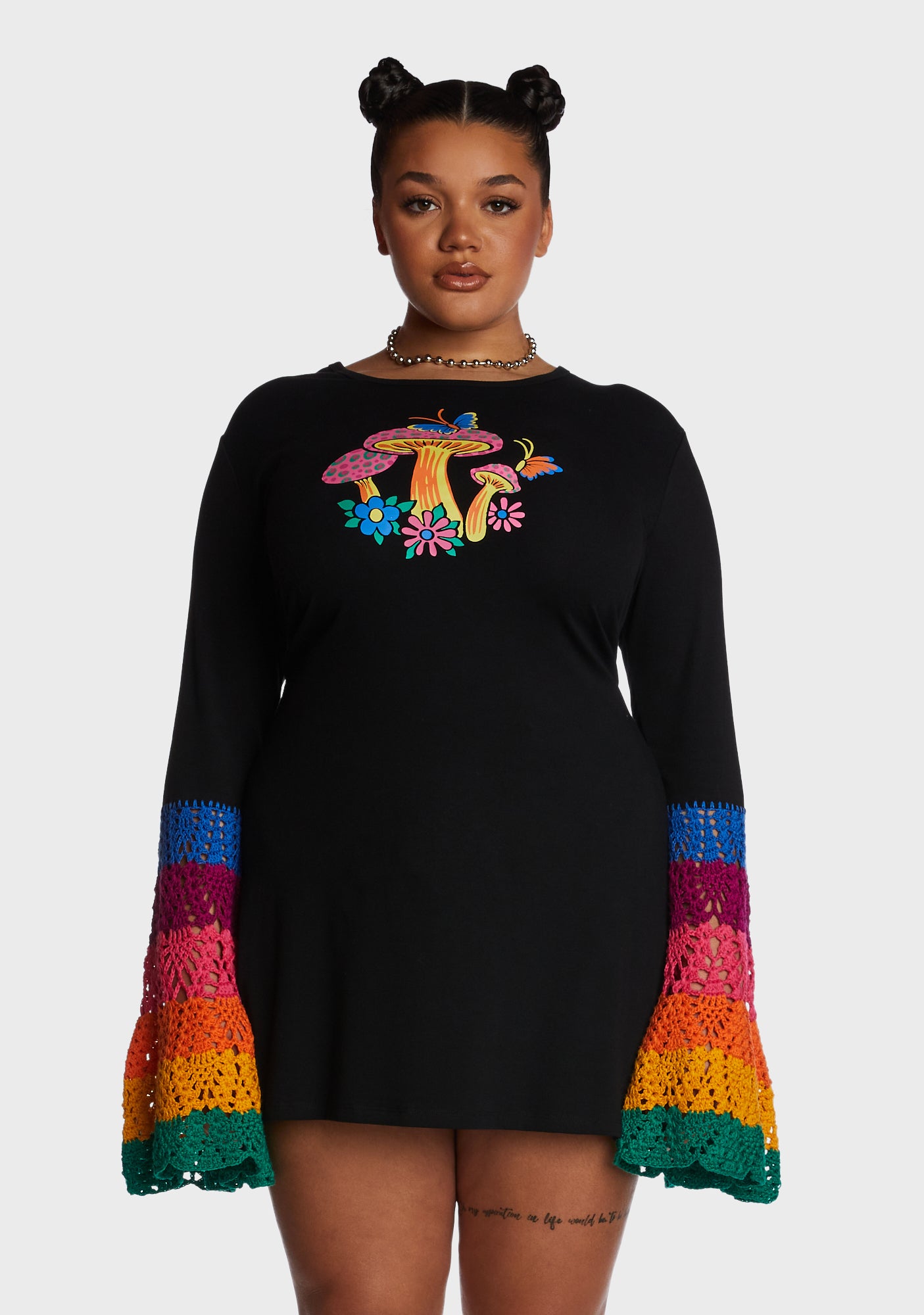 Current Mood Plus Size Rainbow Crochet Bell Sleeve Dress