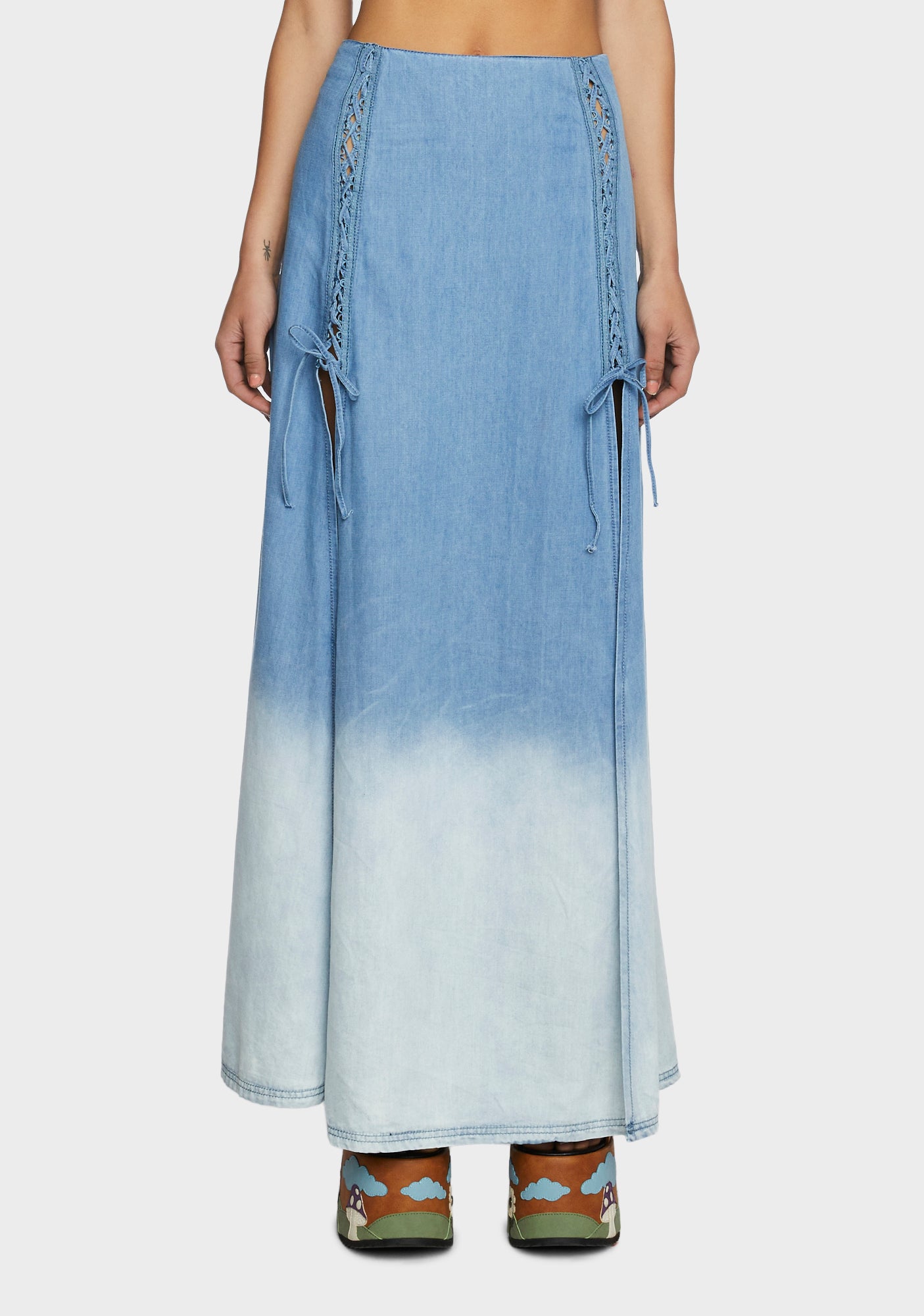 Current Mood Ombre Denim Lace Up Maxi Skirt - Blue – Dolls Kill