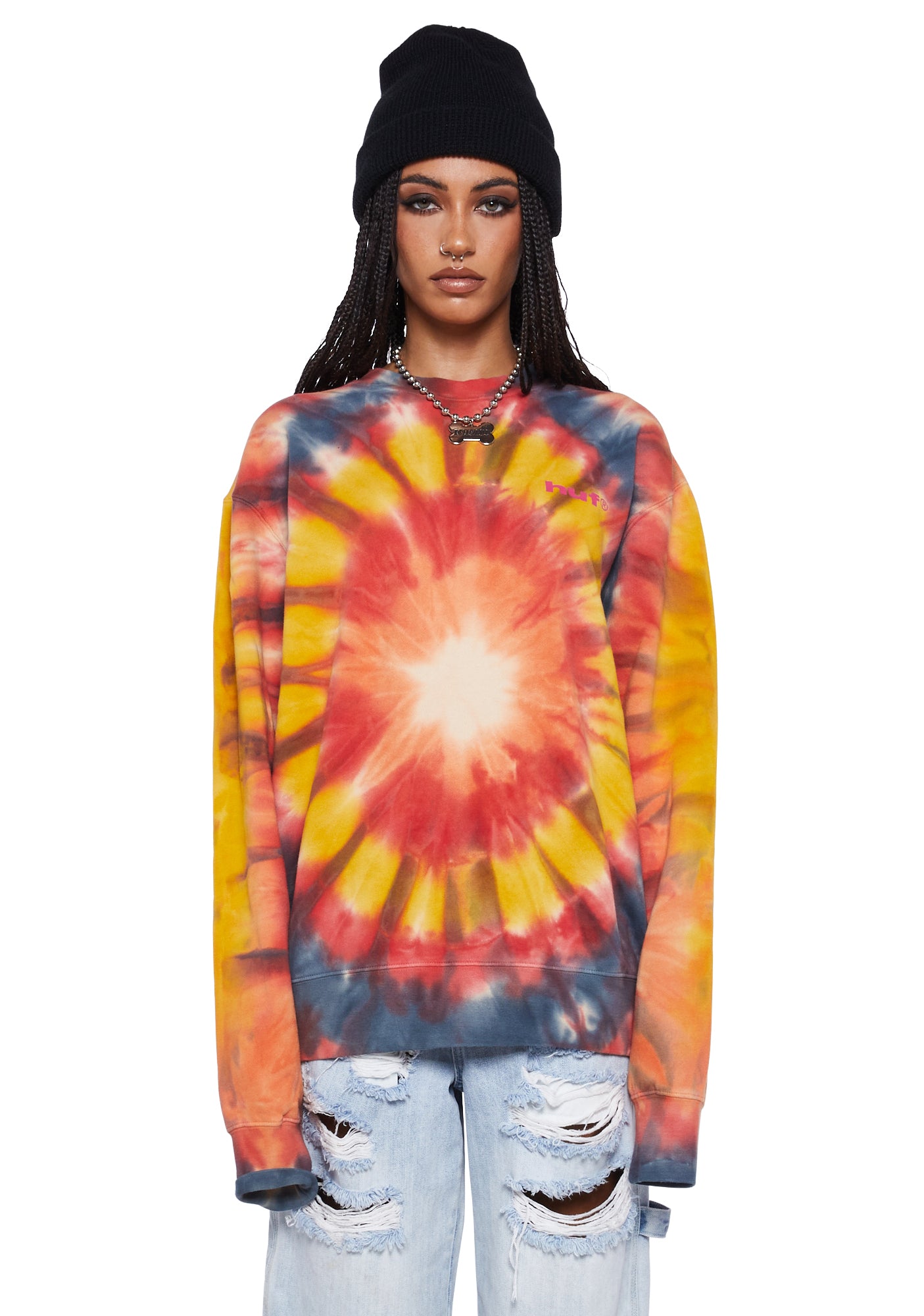 HUF Crewneck Tie Dye Sweatshirt Multi Dolls Kill