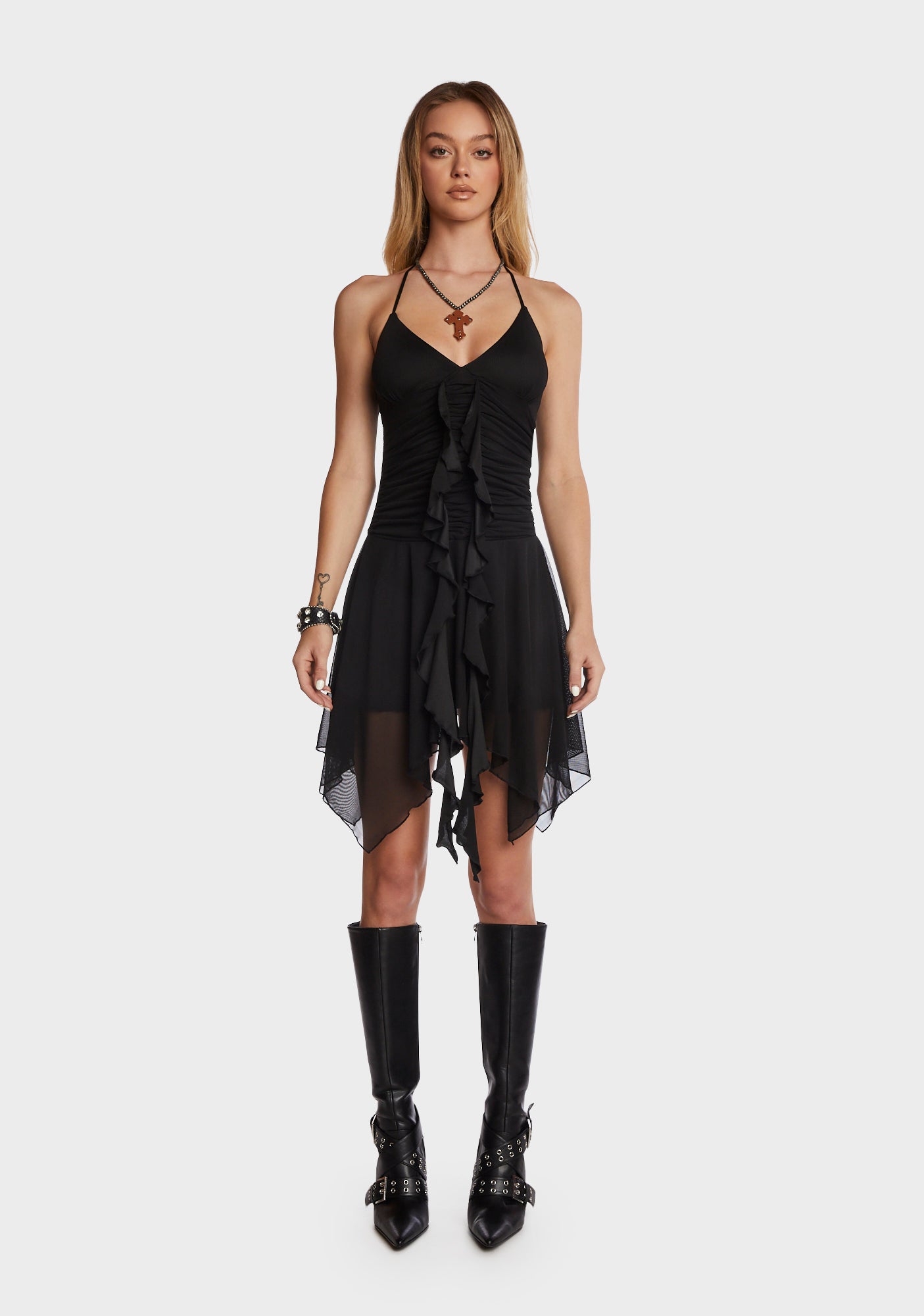 Generation Kiss Halter Handkerchief Dress - Black Dolls Kill Generation Kiss Halter Handkerchief Dress - Black Dolls Kill