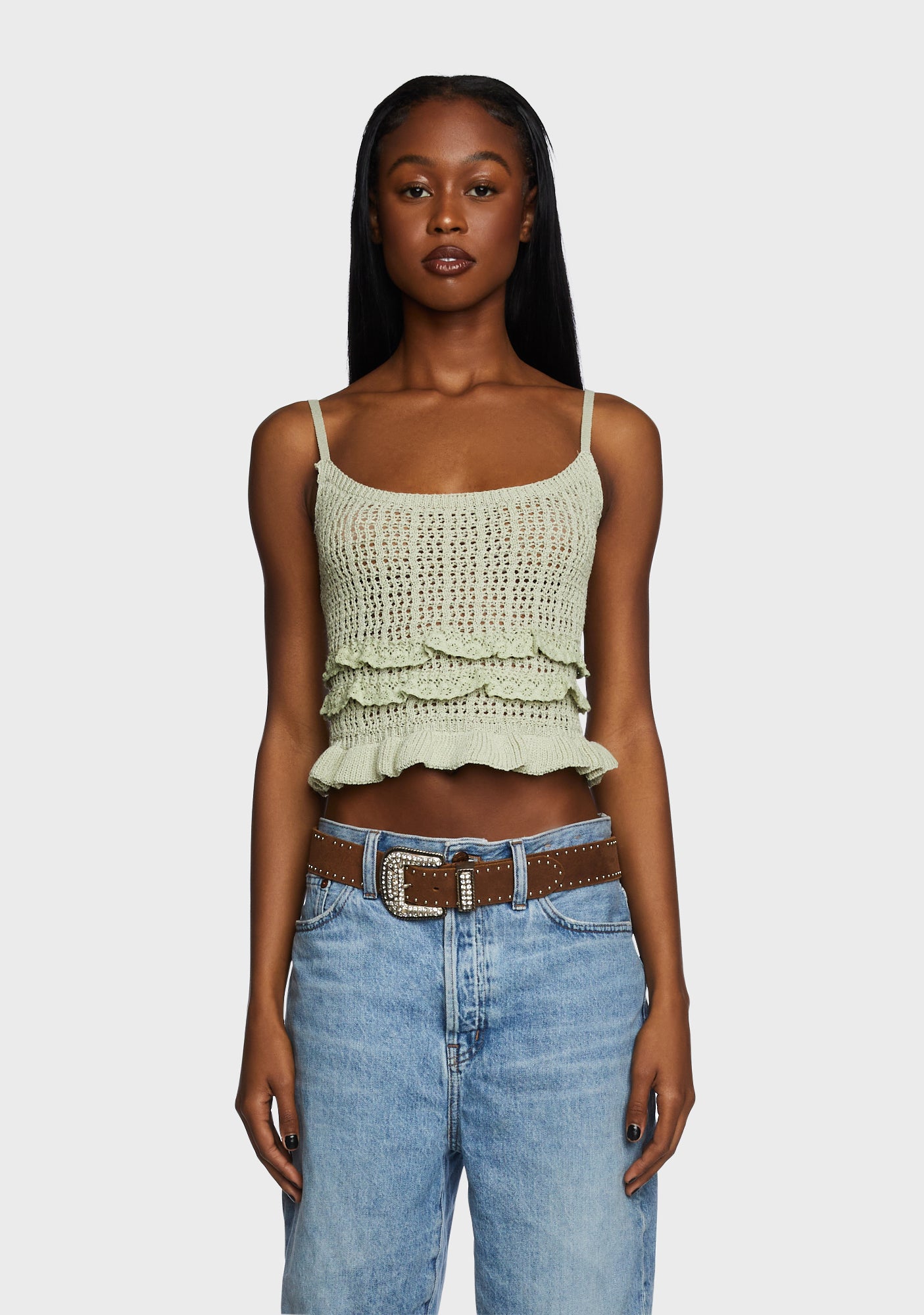 Light blue crochet top store