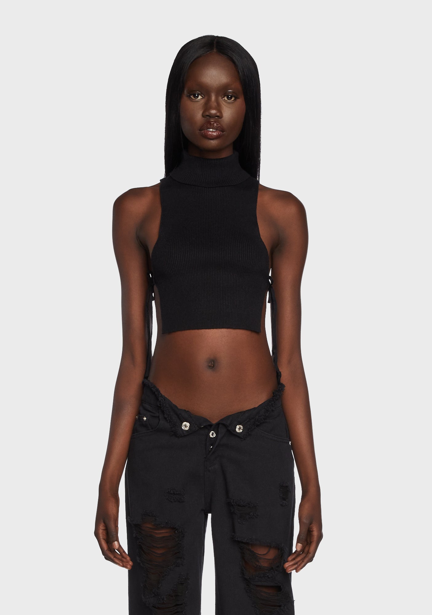 Edikted Knitted Side lace Up Top - White – Dolls Kill