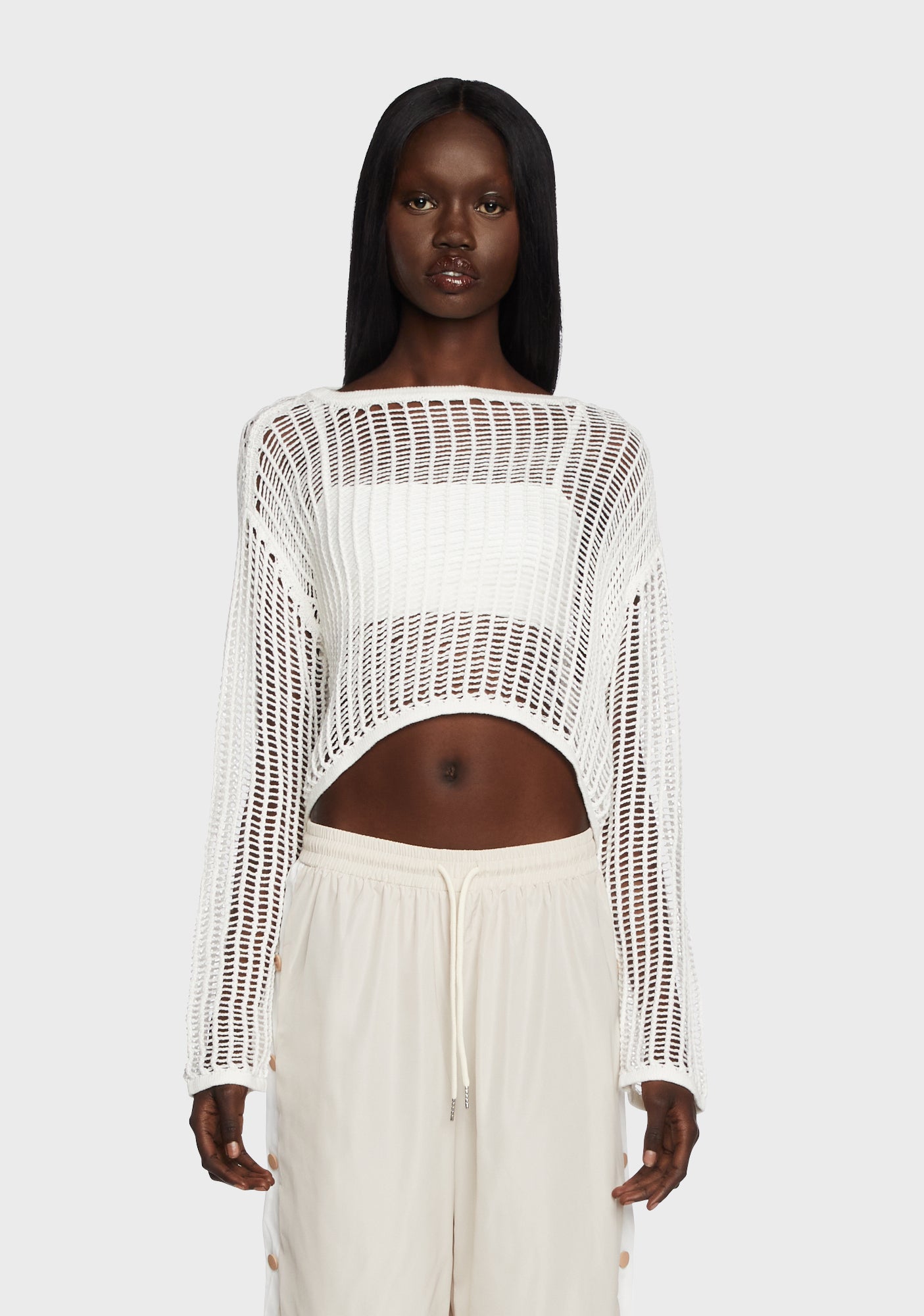 White mesh sweater on sale
