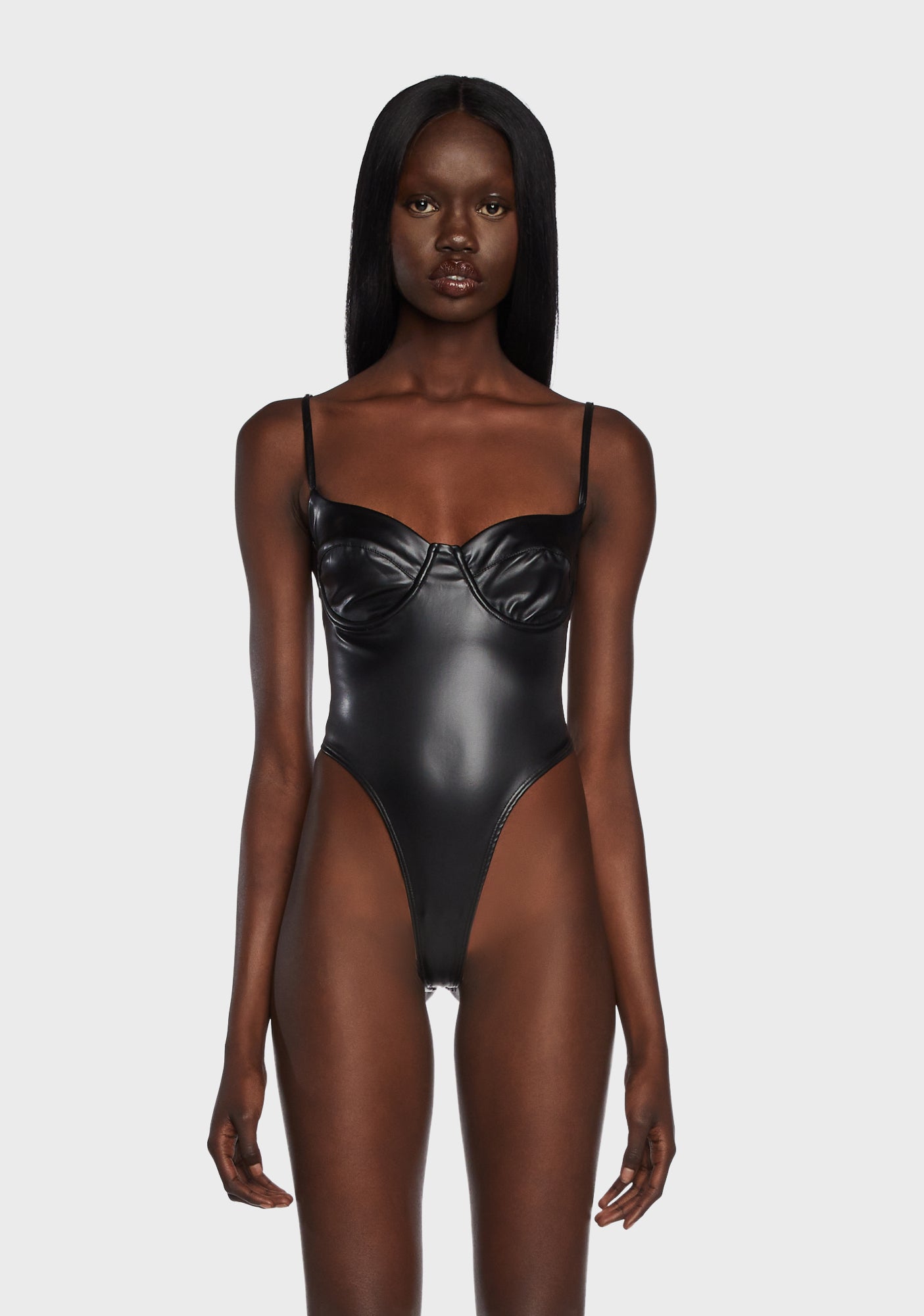 Edikted Vegan Leather High Cut Bodysuit - Black – Dolls Kill