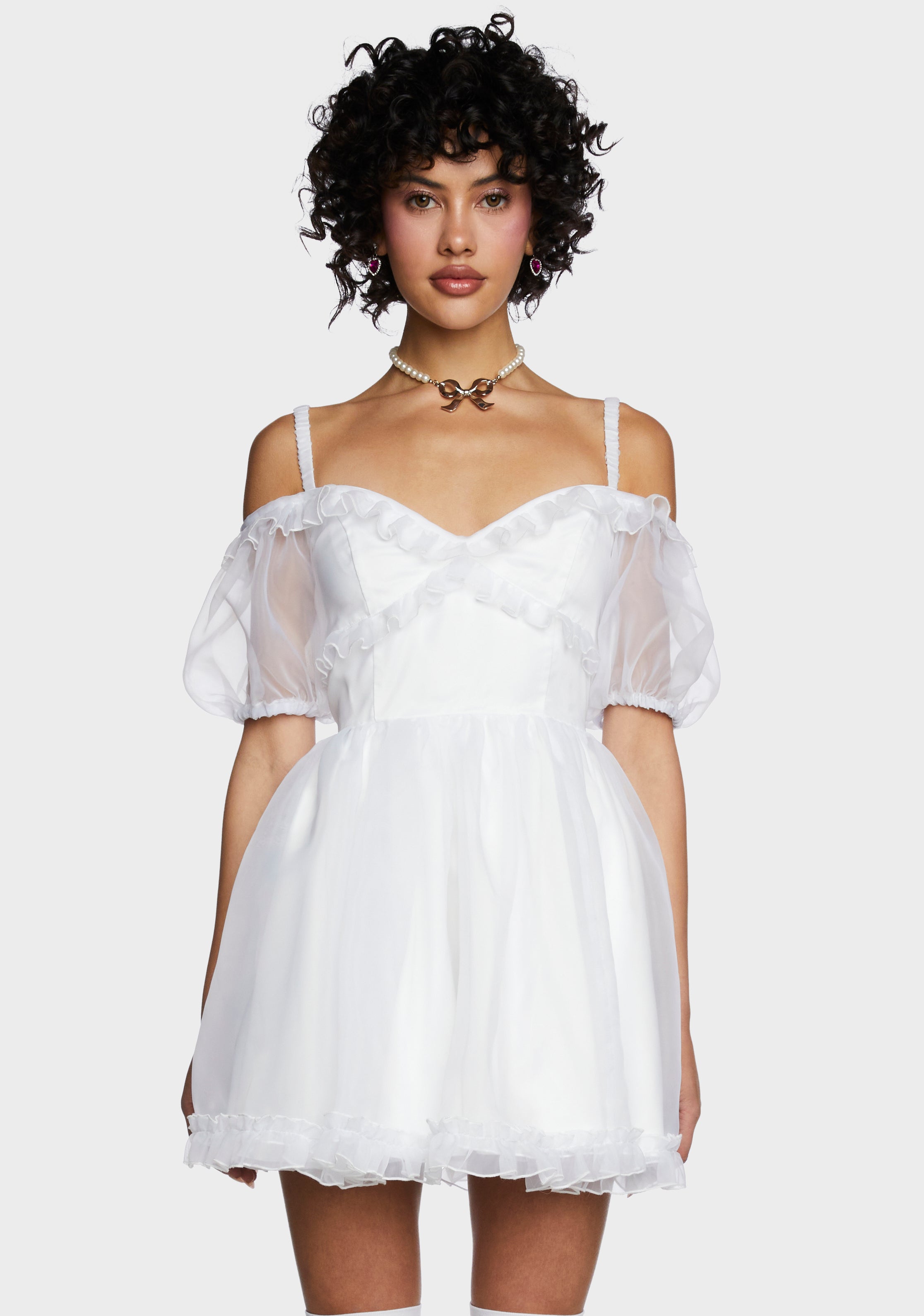 Sugar Thrillz Organza Lace Up Mini Dress - White