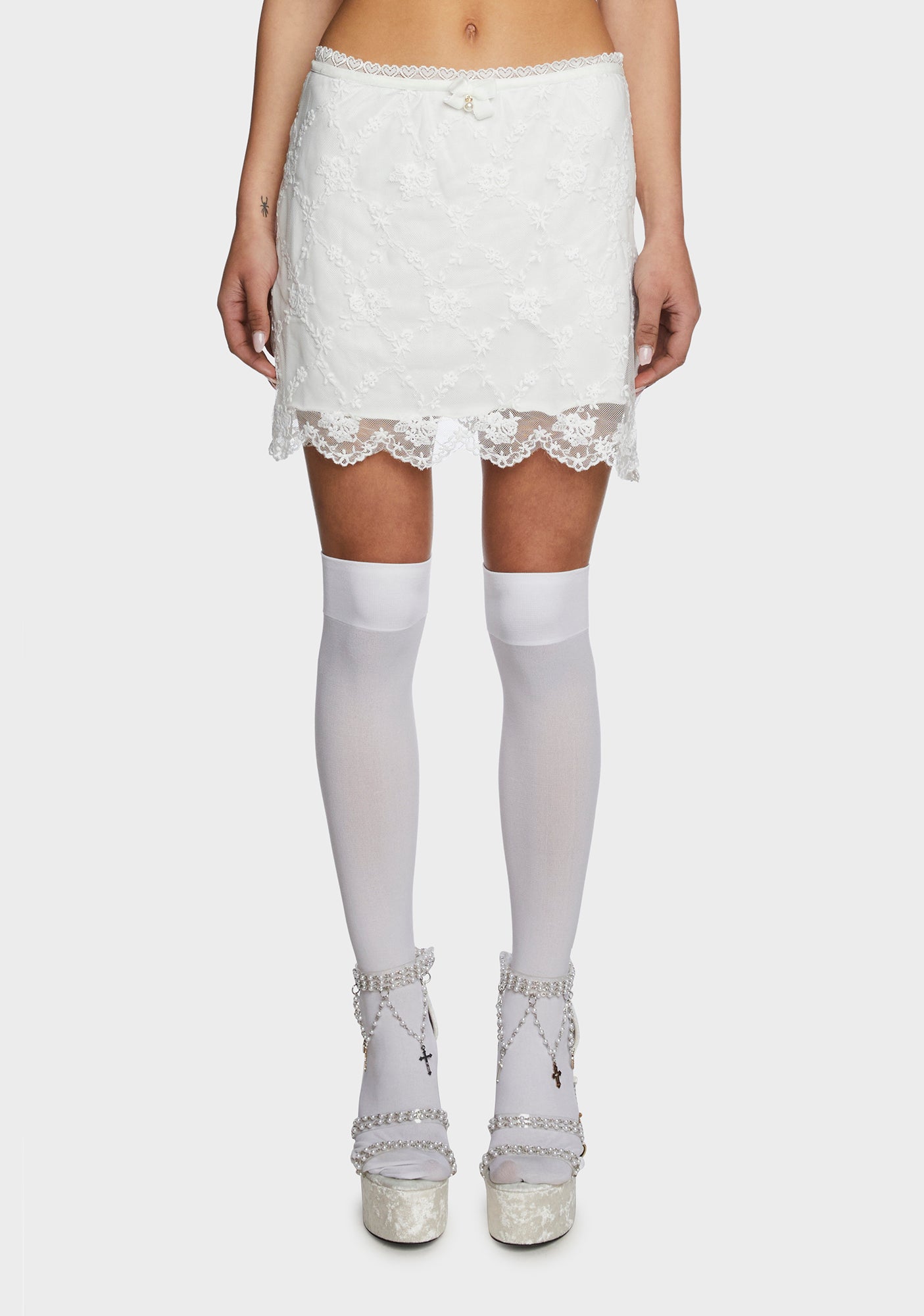 Sugar Thrillz Floral Lace Mini Skirt - White