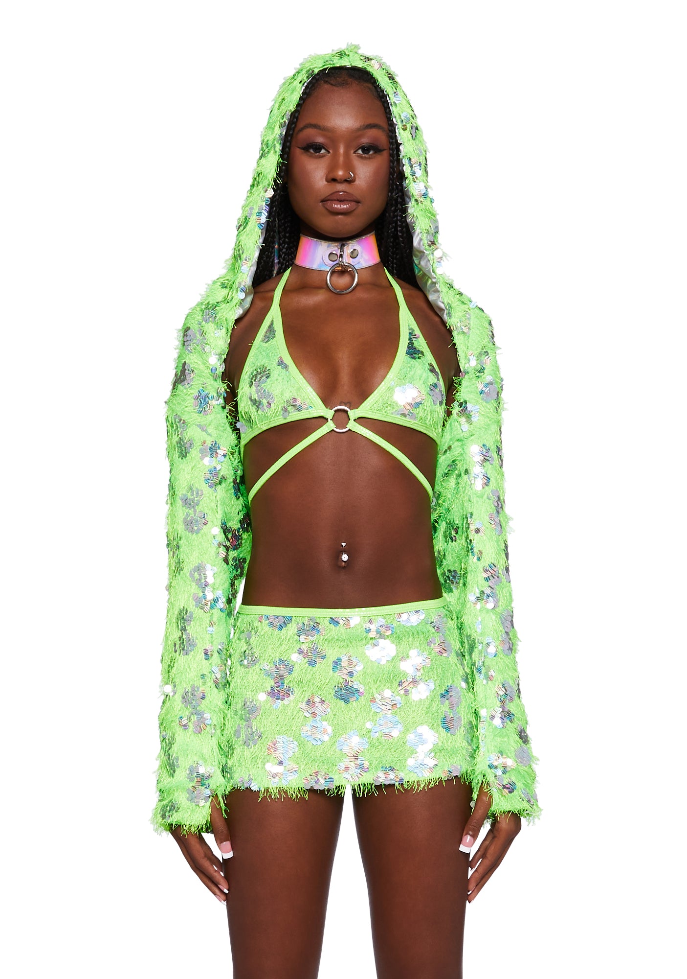 J Valentine Sequin Feather Shrug Green Dolls Kill
